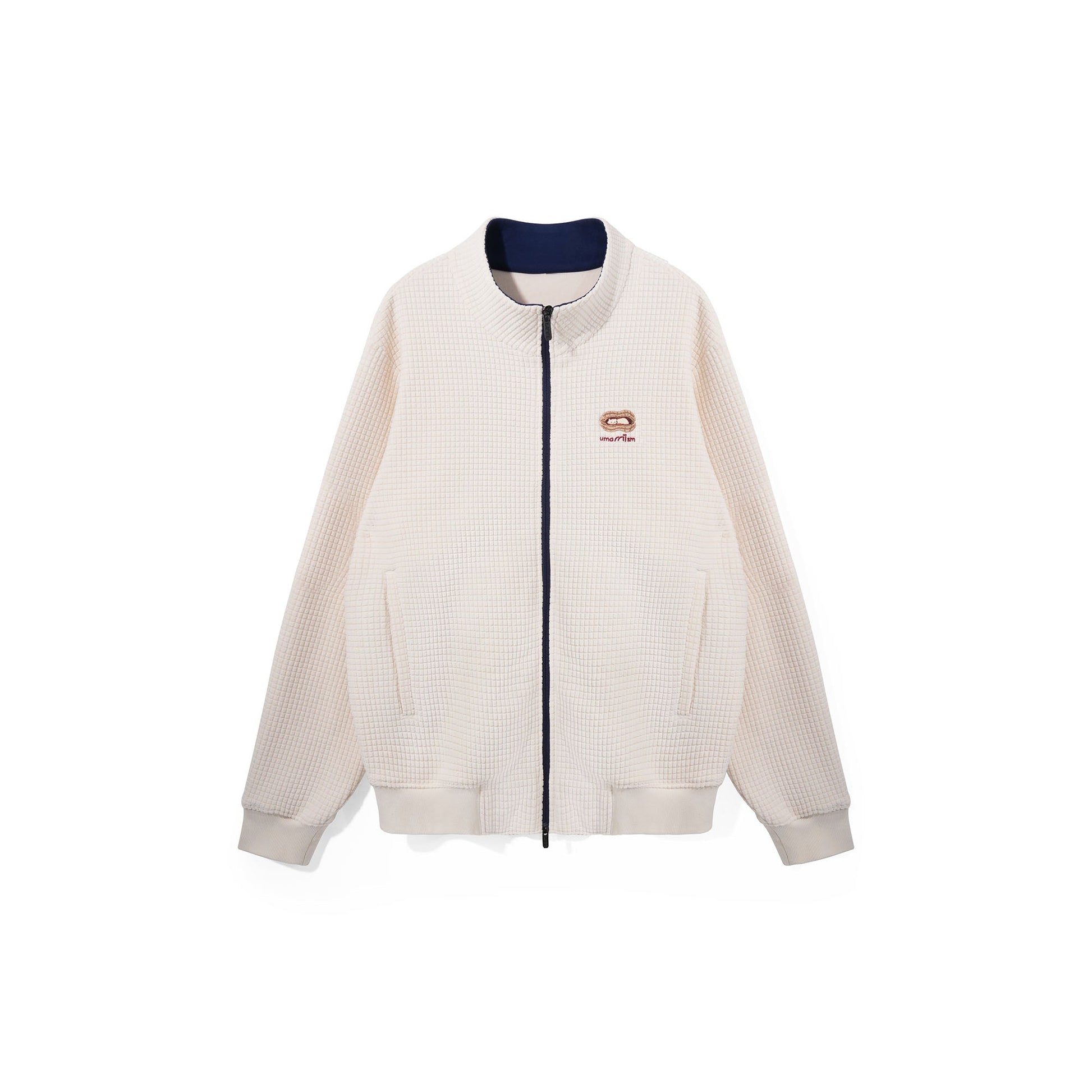 UMAMIISM Waffle Embroidered Fleece-Lined Jacket-Jacket-XS-Free Shipping Leatheretro
