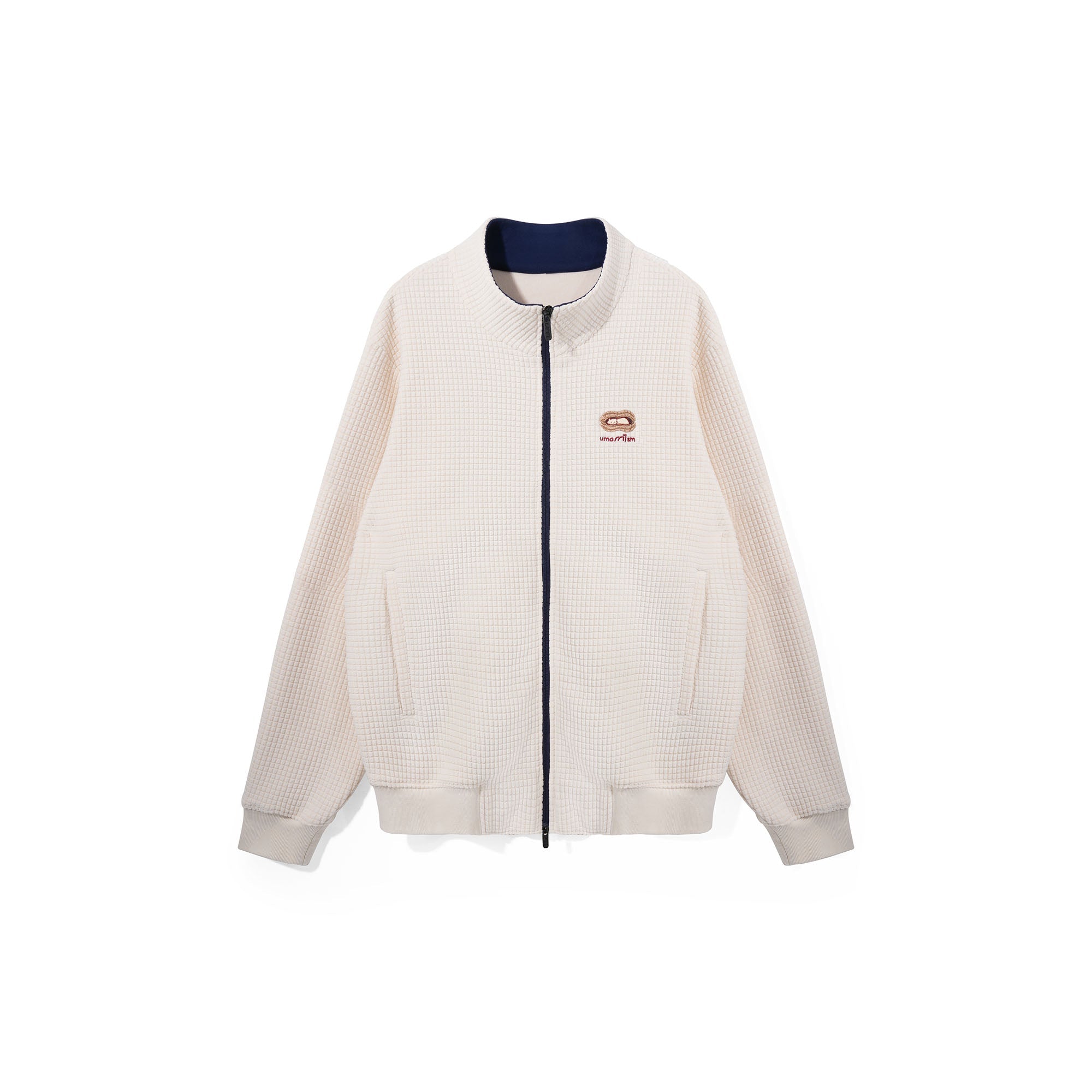 UMAMIISM Waffle Embroidered Fleece-Lined Jacket-Jacket-XS-Free Shipping Leatheretro