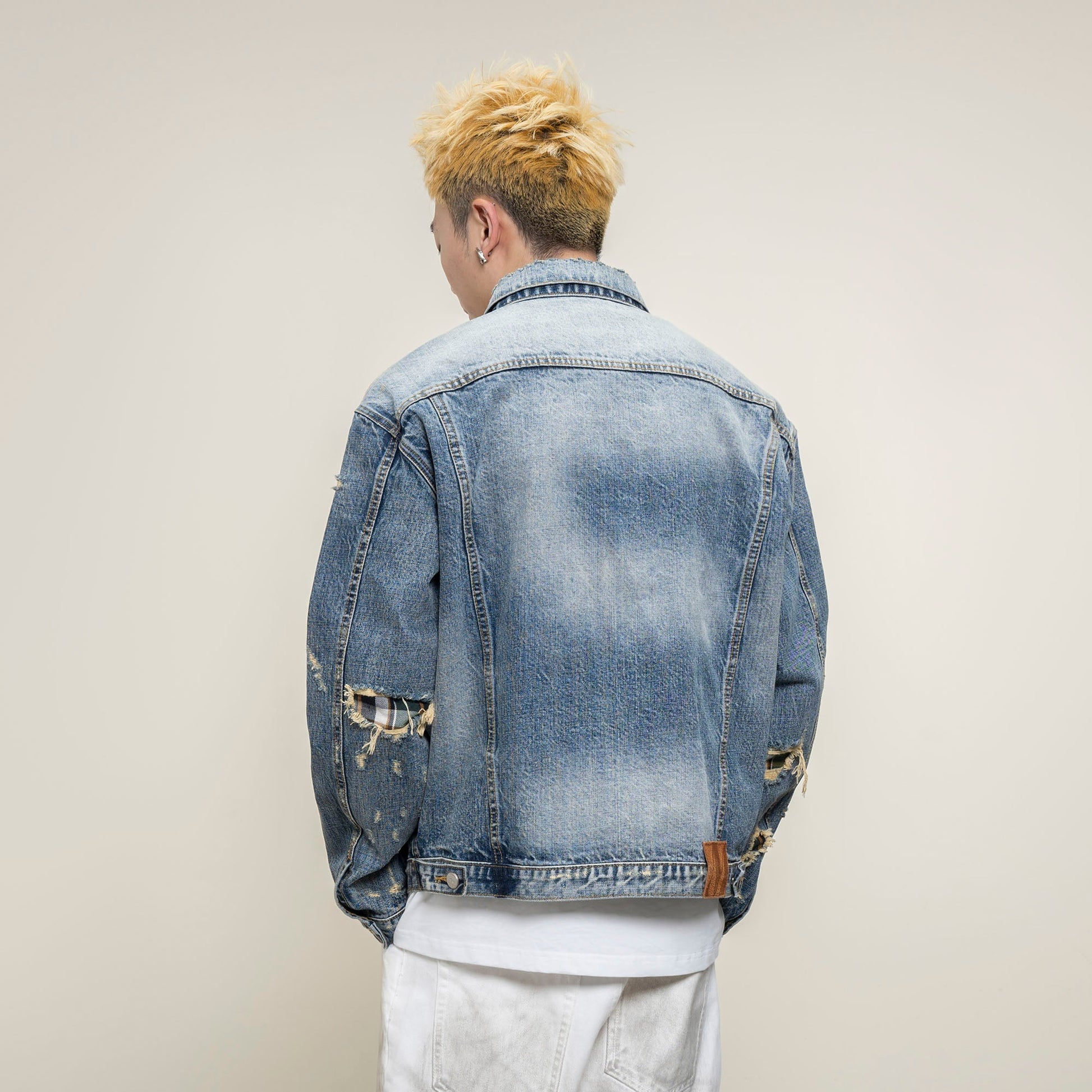 MAKEMORE Retro Distressed Ripped Denim Jacket-Jacket-S-Free Shipping Leatheretro