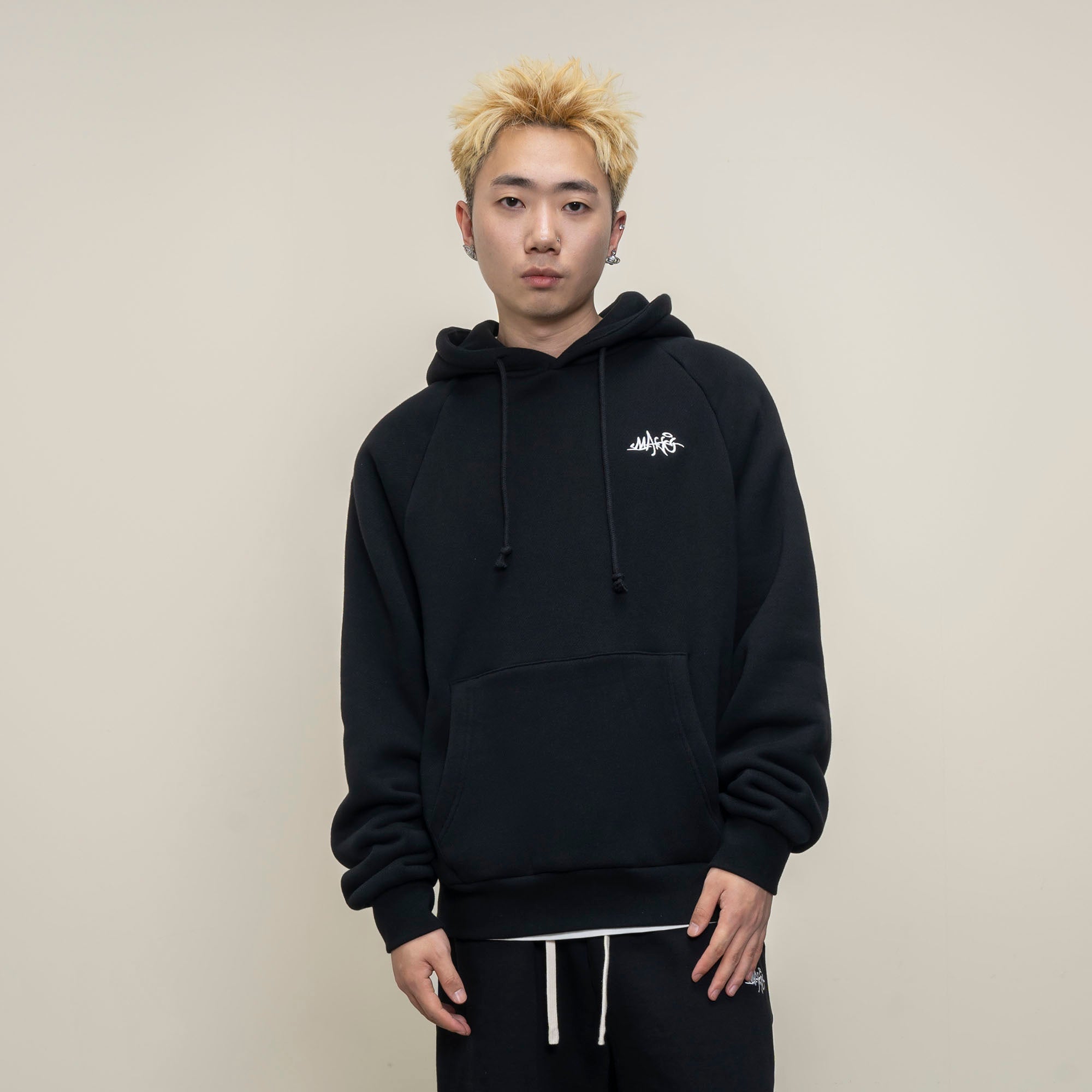 MAKEMORE LOGO Embroidered Drawstring Hoodie-Hoodie-S-Black-Free Shipping Leatheretro