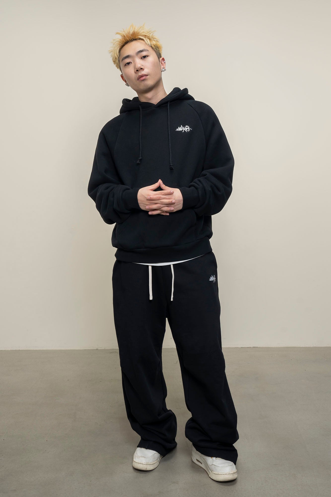 MAKEMORE LOGO Embroidered Drawstring Hoodie-Hoodie-S-Black-Free Shipping Leatheretro