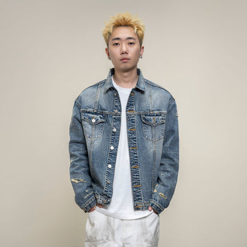 MAKEMORE Retro Distressed Ripped Denim Jacket-Jacket-S-Free Shipping Leatheretro