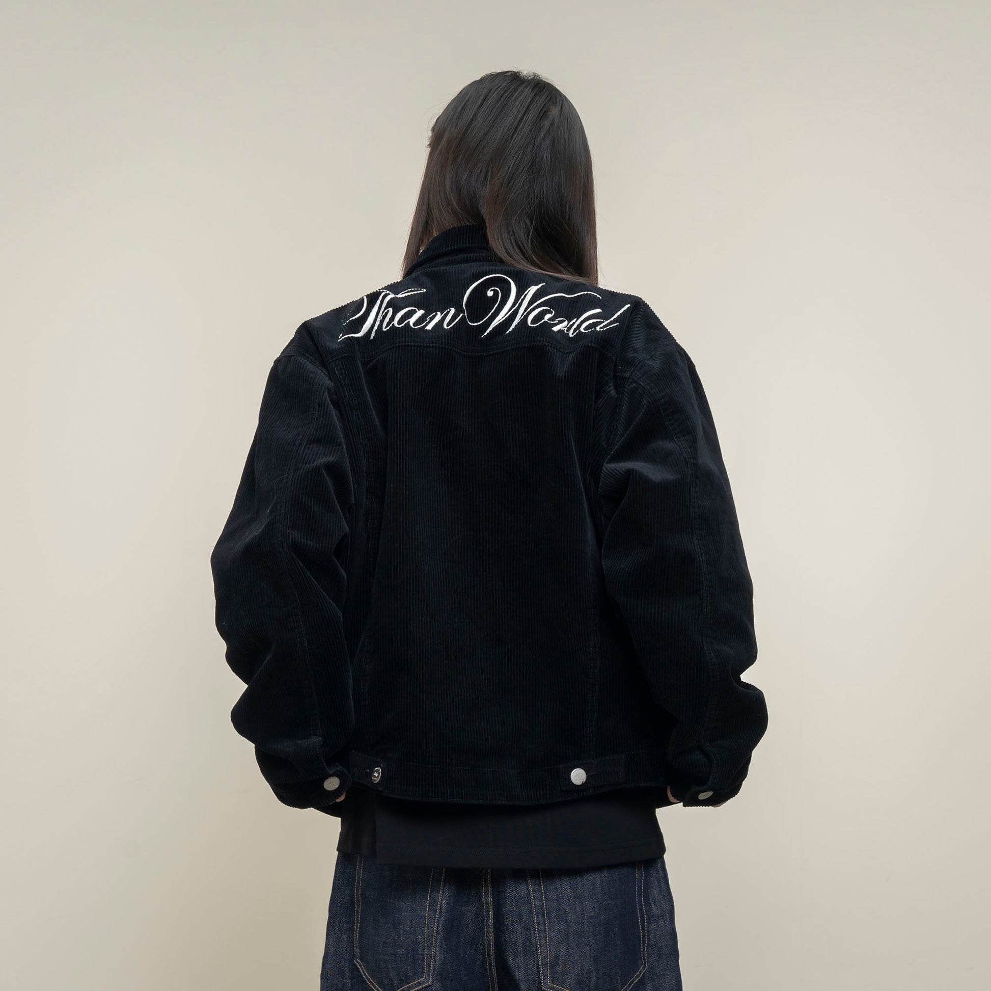 MAKEMORE Script Embroidered Corduroy Jacket-Jacket-M-Free Shipping Leatheretro