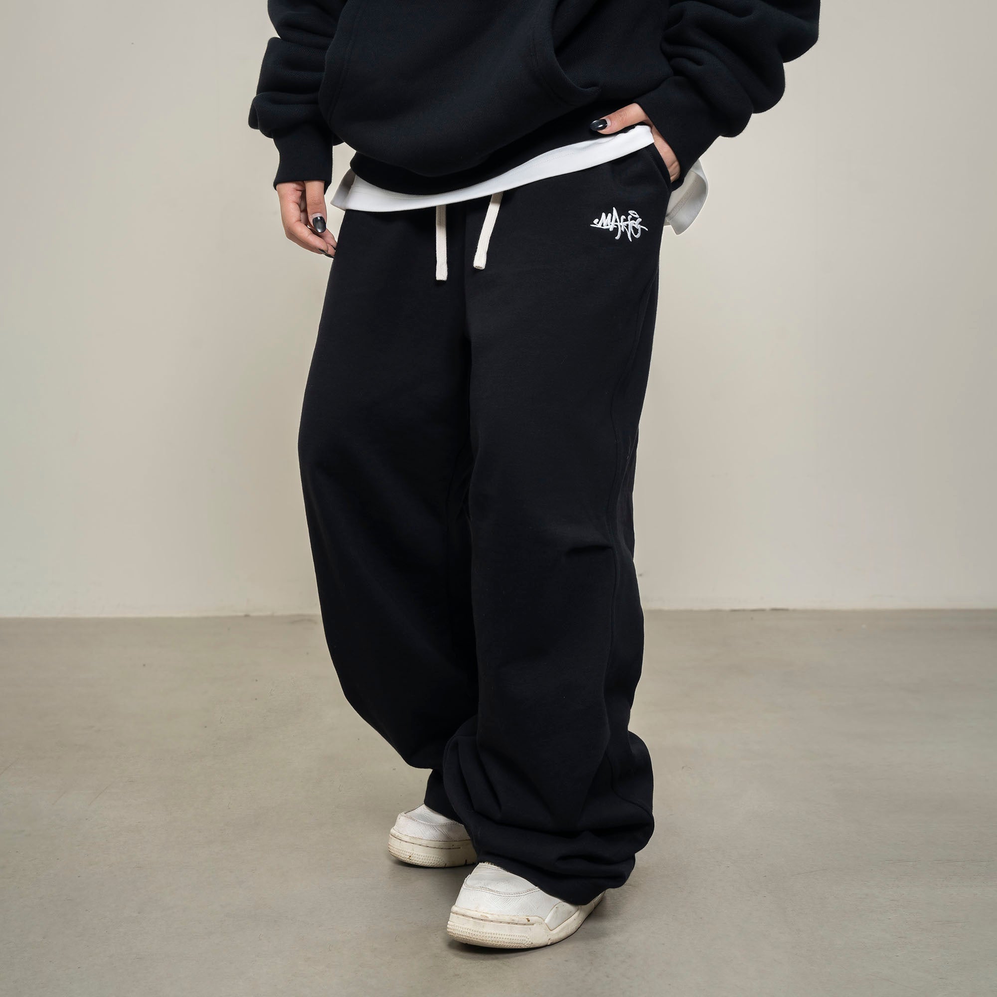 MAKEMORE Double Pleated Drawstring Sweatpants-Pants-S-Black-Free Shipping Leatheretro