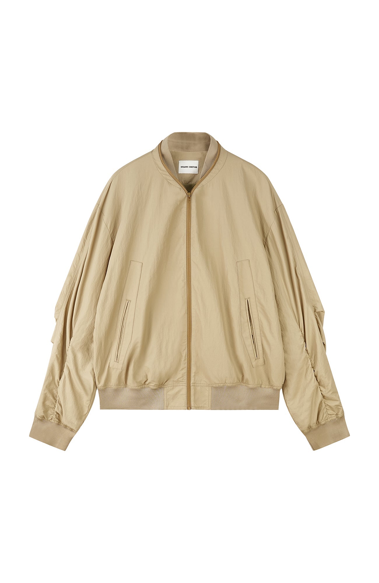 ORGANIC EMOTION Ruched-Sleeve Bomber Jacket-Jacket-M-Free Shipping Leatheretro