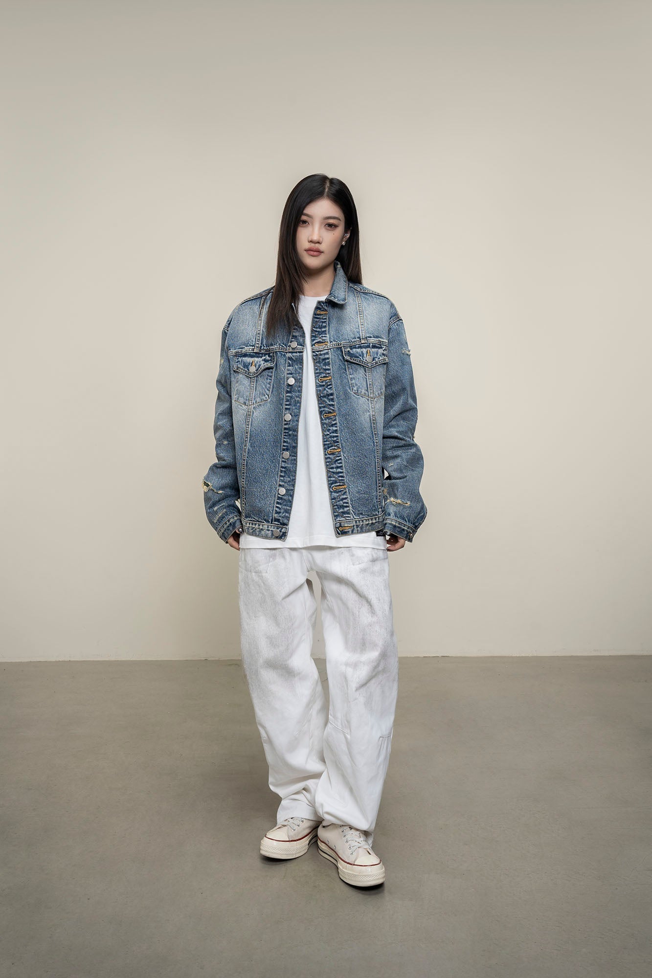 MAKEMORE Retro Distressed Ripped Denim Jacket-Jacket-S-Free Shipping Leatheretro