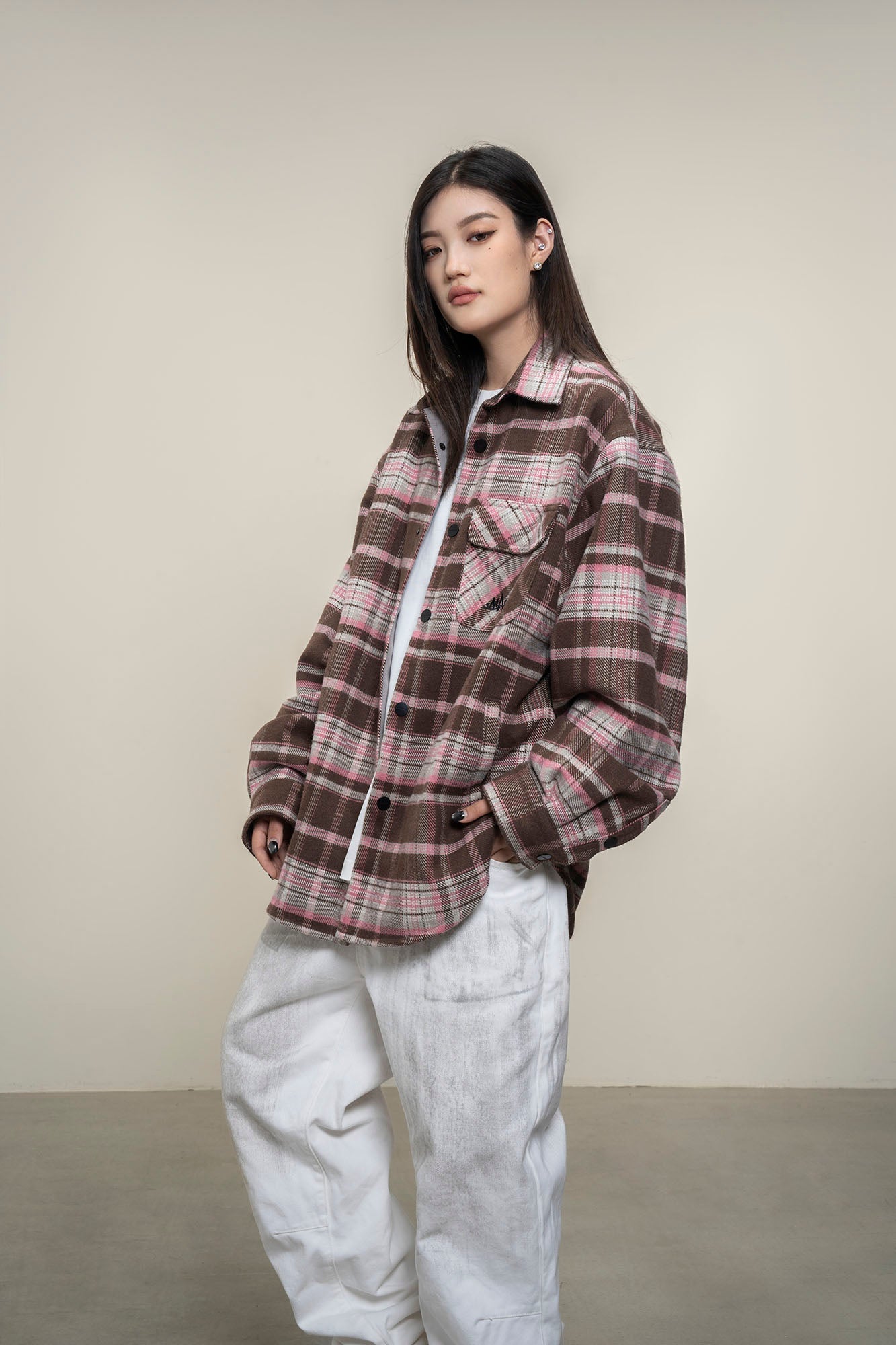 MAKEMORE Plaid Flap Pocket Oversized Shirt-Shirt-S-Free Shipping Leatheretro