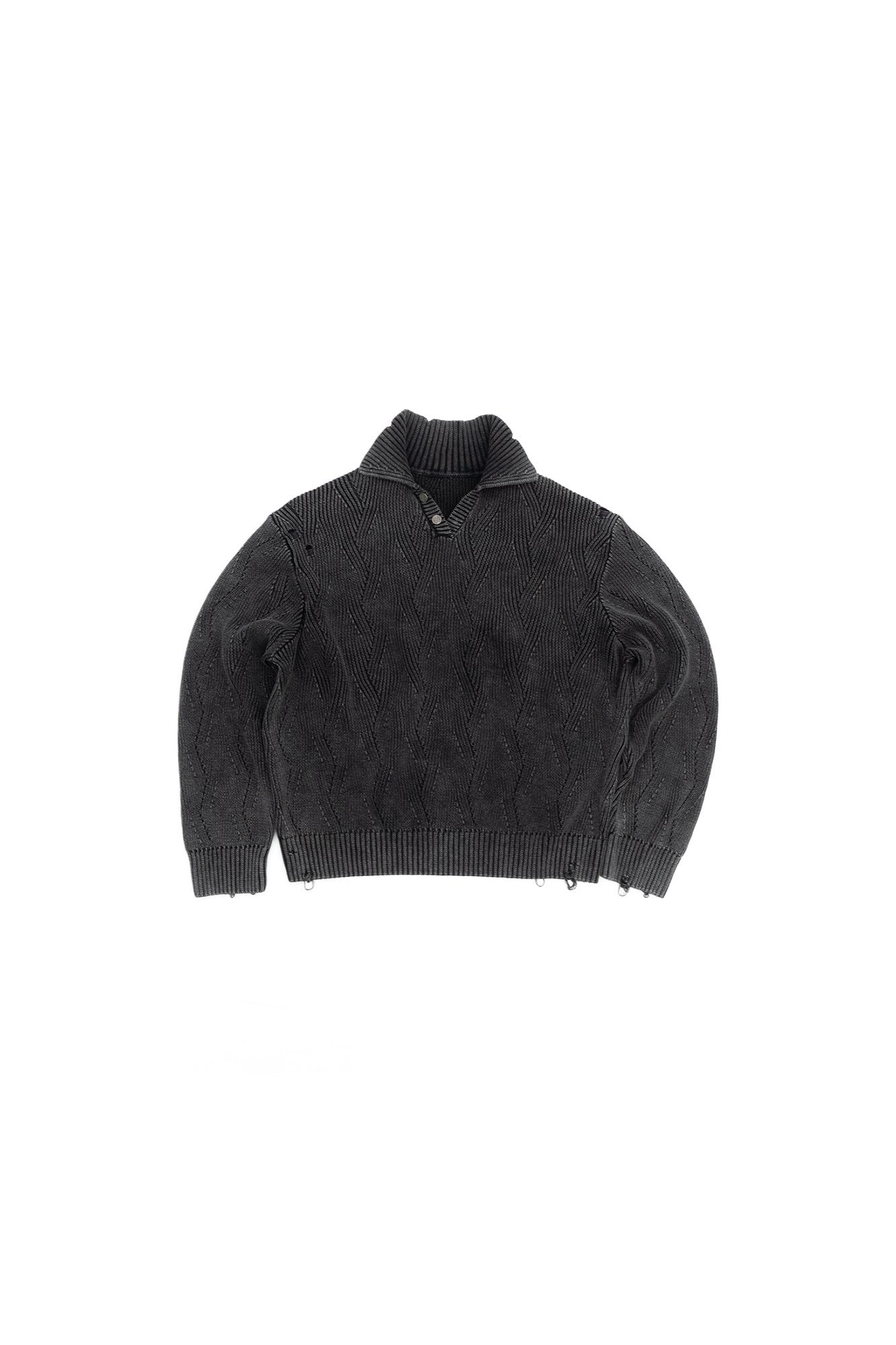 IN EXISTENCE Distressed Chevron Collared Sweater-Sweater-S-Dark Gray-Free Shipping Leatheretro