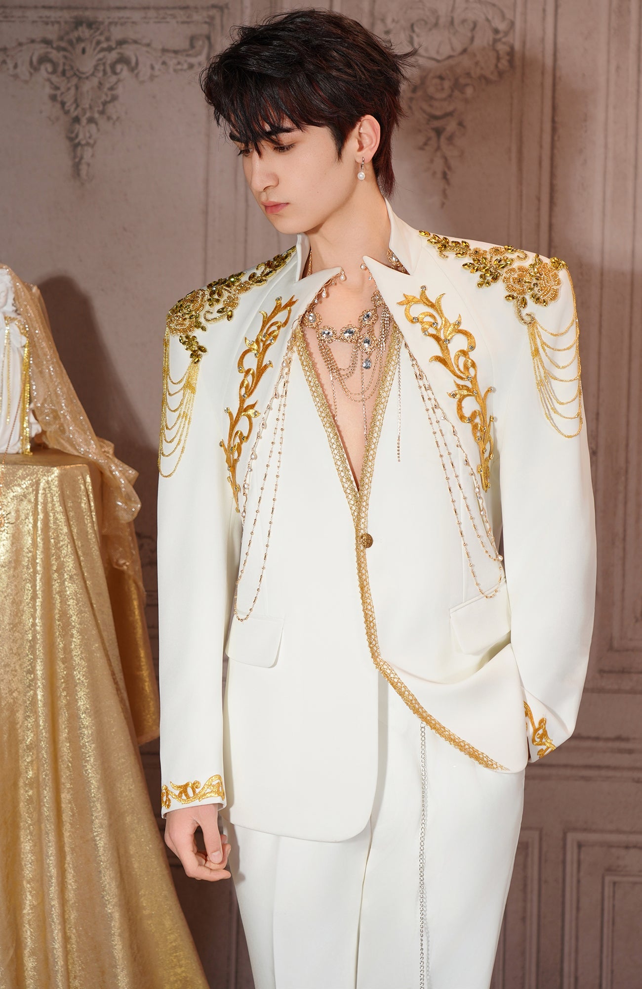 SHANG JIE Baroque Embroidered Chain-Draped Blazer-Jacket-M-Free Shipping Leatheretro