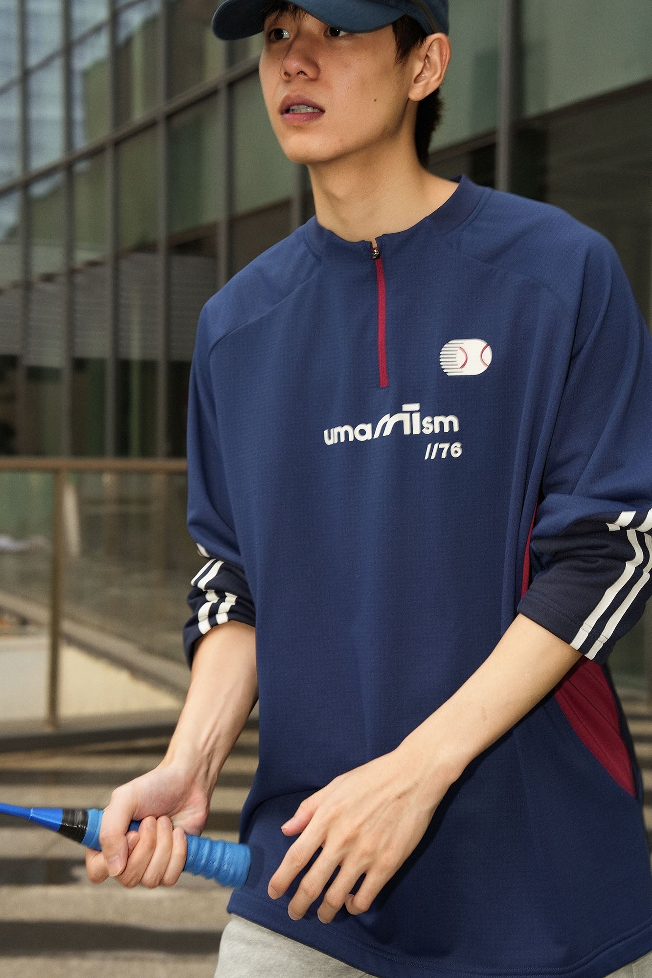 UMAMIISM Raglan Striped Fleece-Lined Sweatshirt-Sweatshirt-XS-Dark Blue-Free Shipping Leatheretro