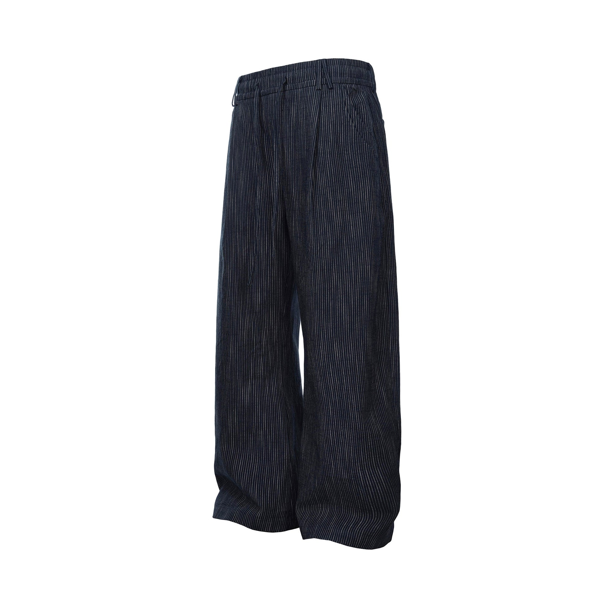 CATSSTAC Striped Double-Pleat Trousers-Pants-M-Black-Free Shipping Leatheretro