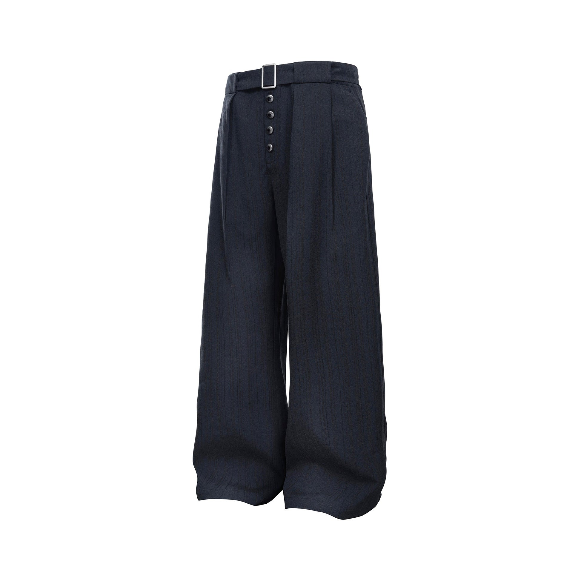 CATSSTAC Button-Closure Striped Double-Pleat Trousers-Pants-M-Khaki-Free Shipping Leatheretro