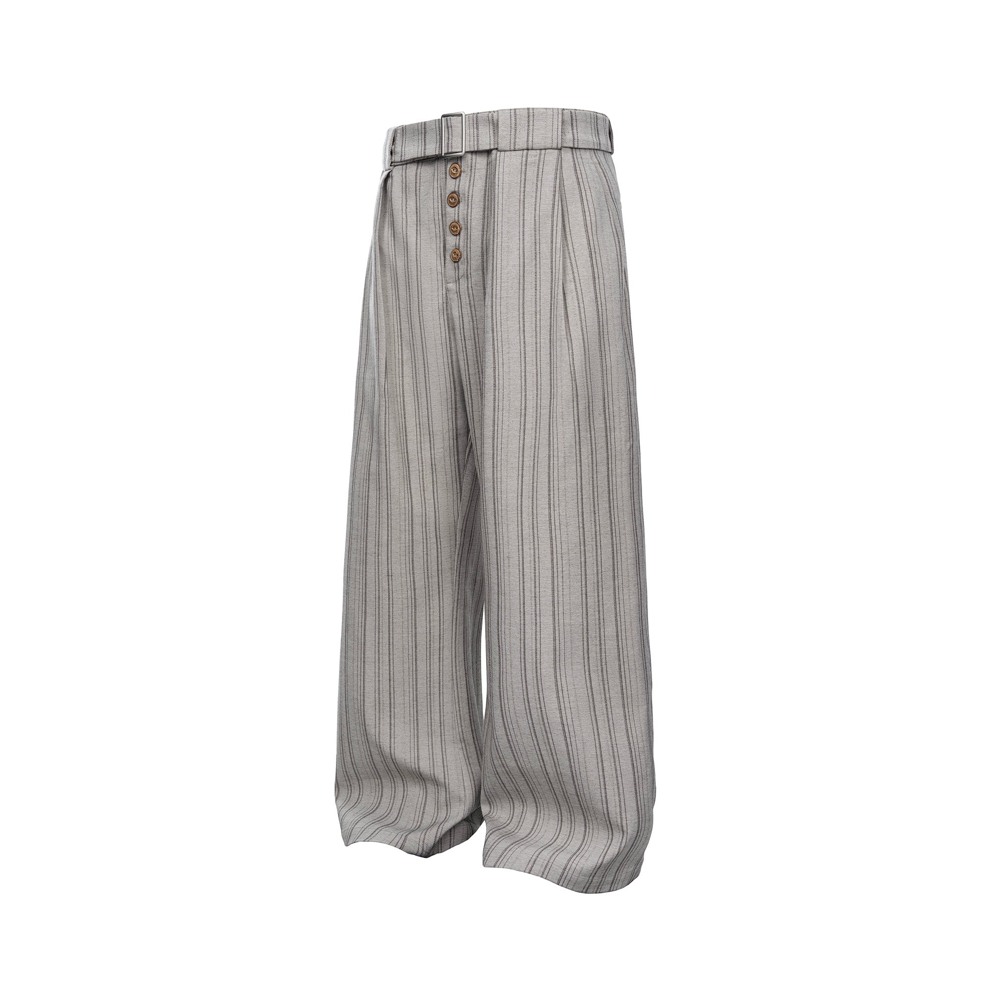 CATSSTAC Button-Closure Striped Double-Pleat Trousers-Pants-M-Khaki-Free Shipping Leatheretro
