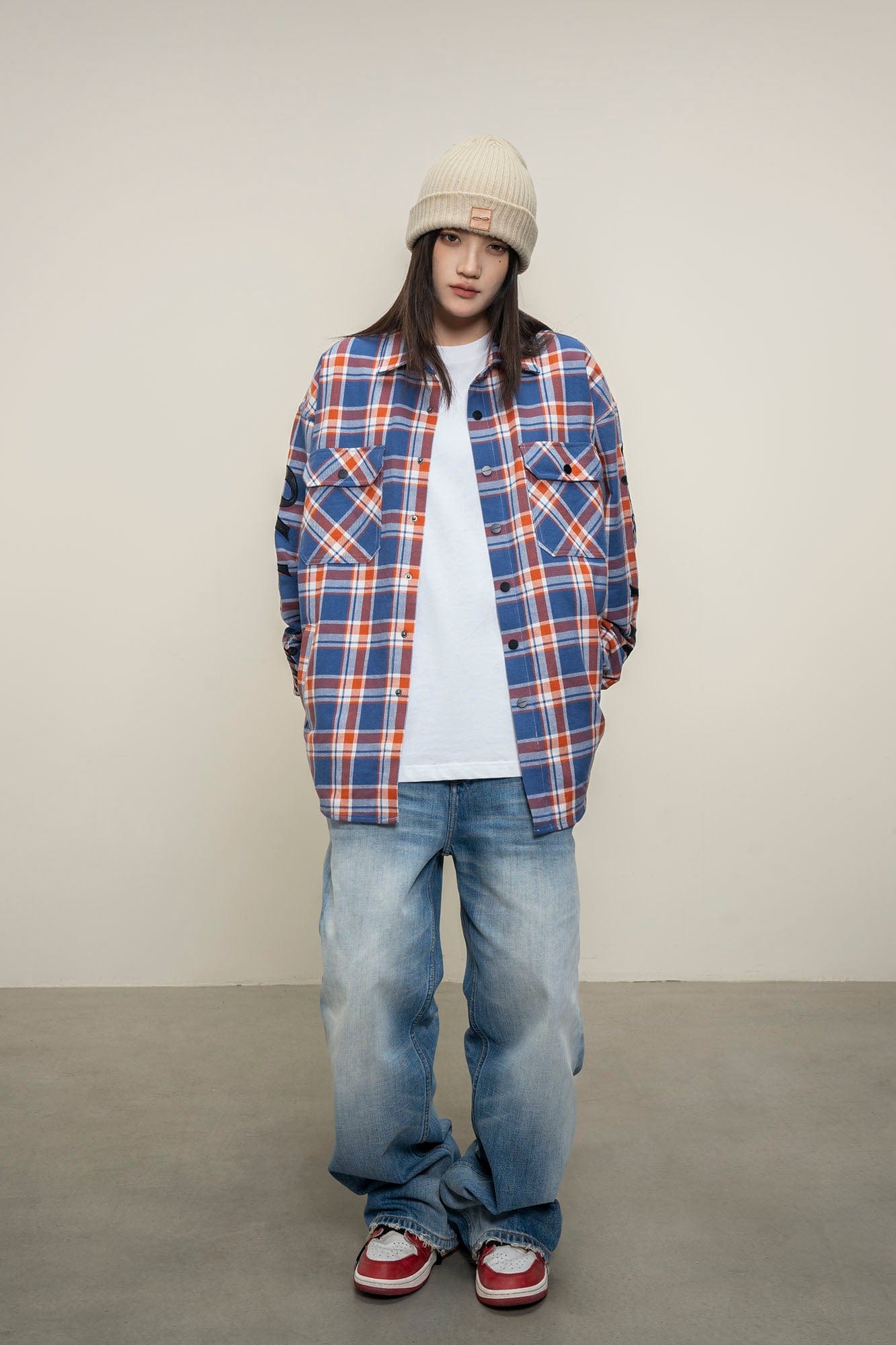 MAKEMORE Flap Pocket Plaid LOGO Patch Shirt-Shirt-S-Free Shipping Leatheretro