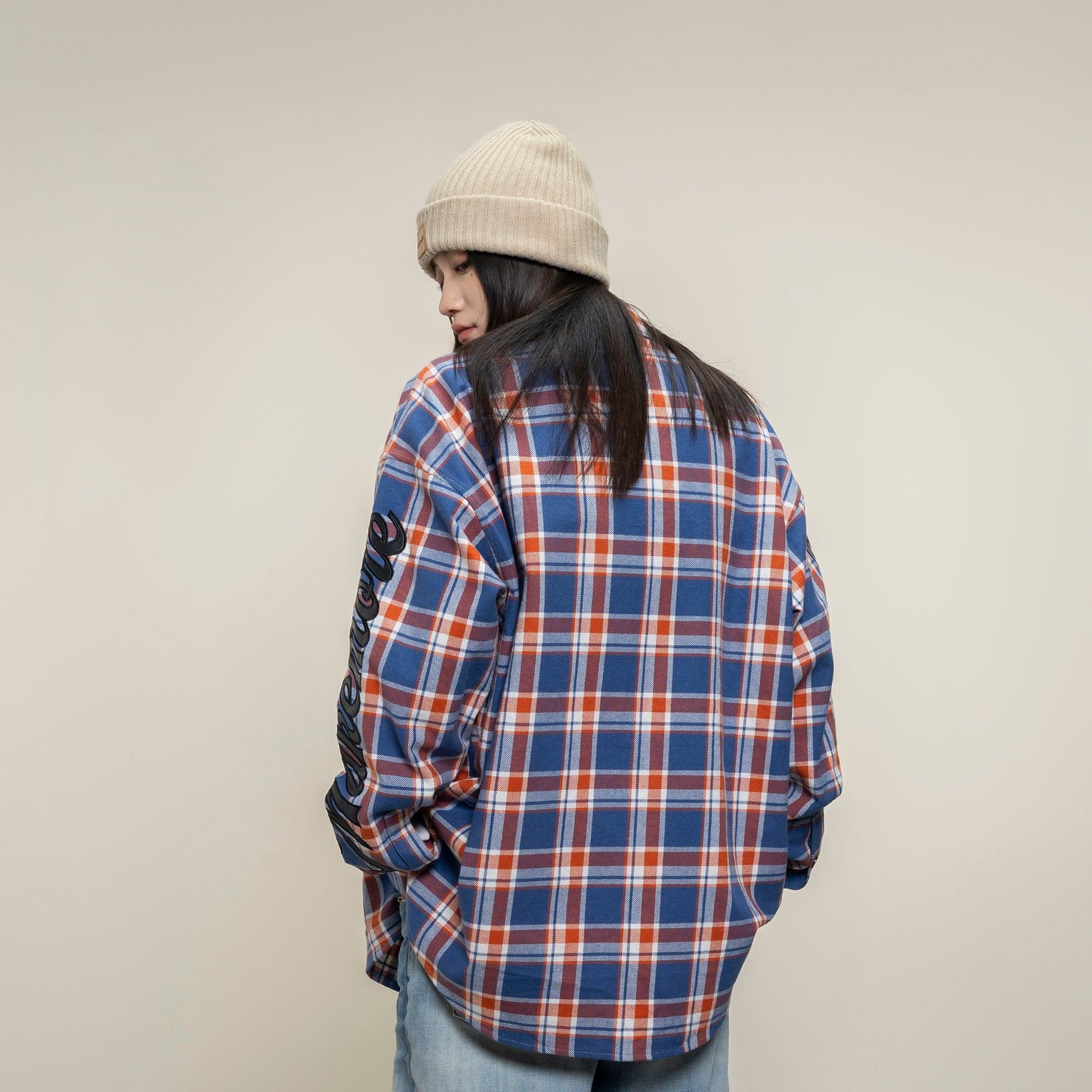MAKEMORE Flap Pocket Plaid LOGO Patch Shirt-Shirt-S-Free Shipping Leatheretro