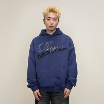 MAKEMORE Rhinestone Contrast LOGO Fleece Hoodie-Hoodie-S-Free Shipping Leatheretro