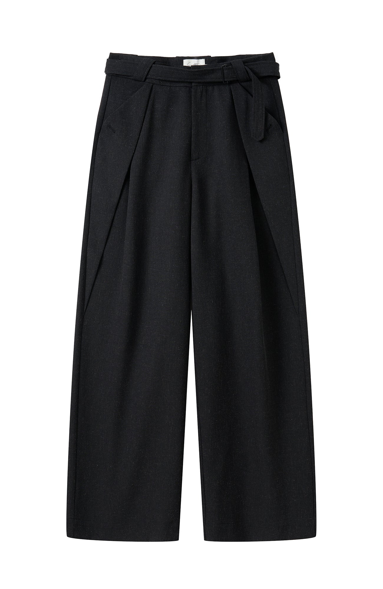 MOITIEDEPETALE Linen-Blend Wrap Belt Curved-Leg Trousers-Pants-XS (Preorder)-Free Shipping Leatheretro