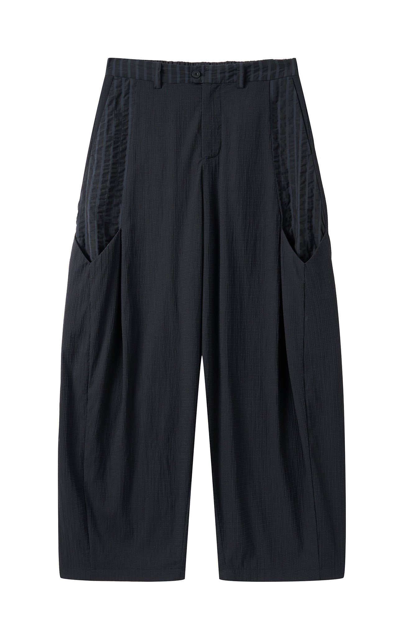 MOITIEDEPETALE Seersucker Curved Pleated Trousers-Pants-XS-Free Shipping Leatheretro