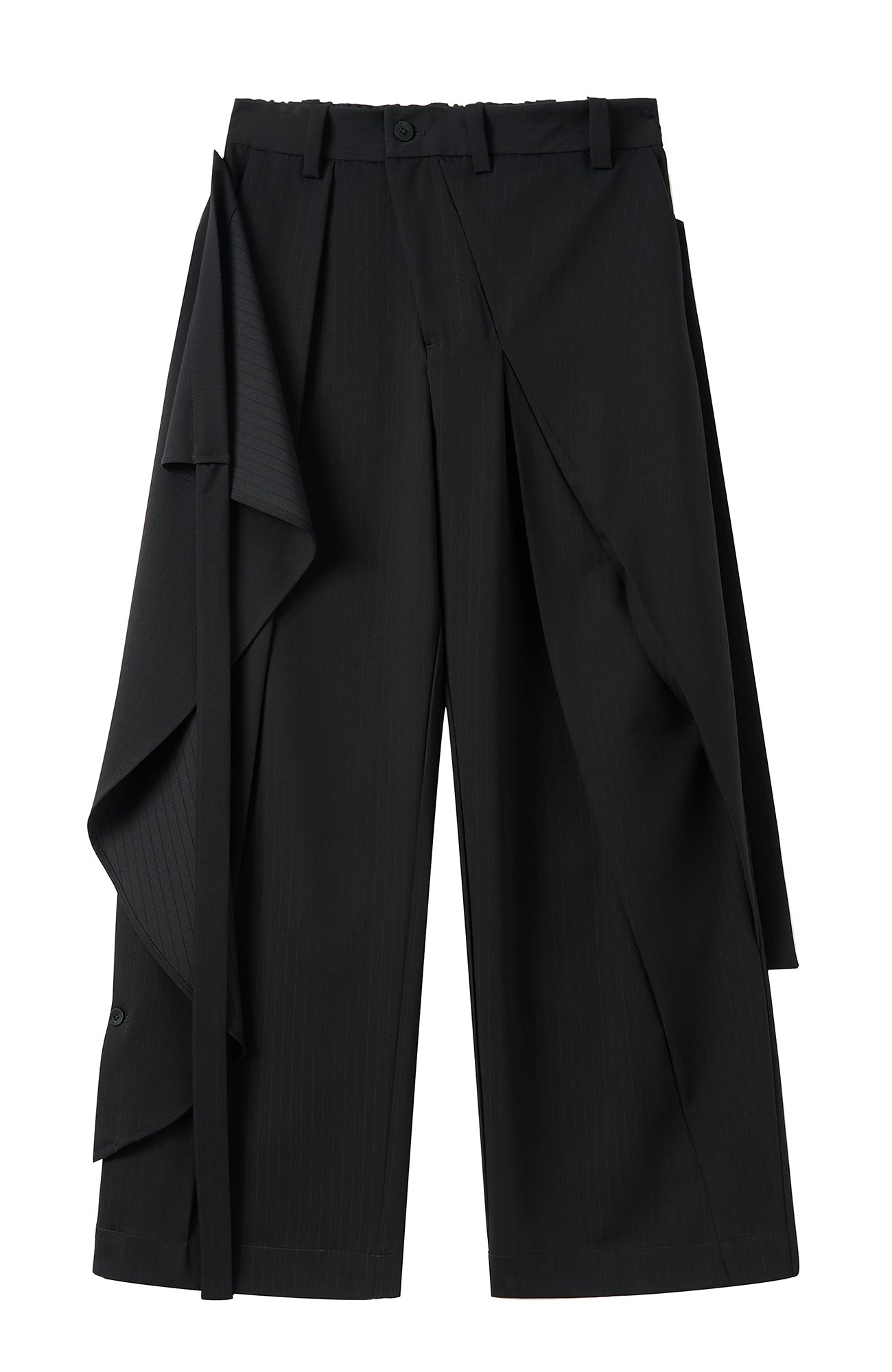 MOITIEDEPETALE Detachable Wrap Panel Slanted Pleat Trousers-Pants-XS (Preorder)-Free Shipping Leatheretro
