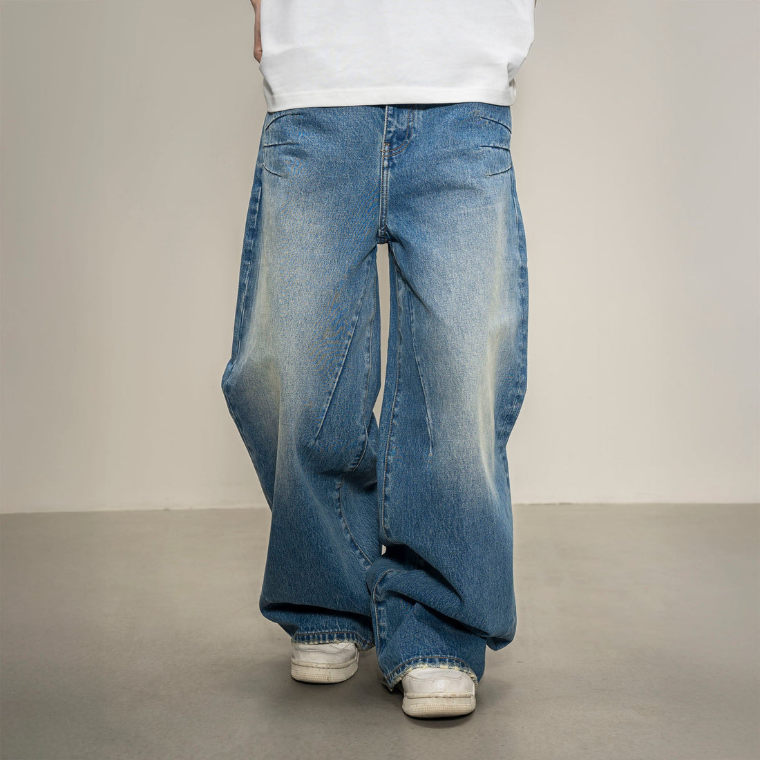 MAKEMORE Washed Pintuck Wide-Leg Jeans-Jeans-S-Blue-Free Shipping Leatheretro