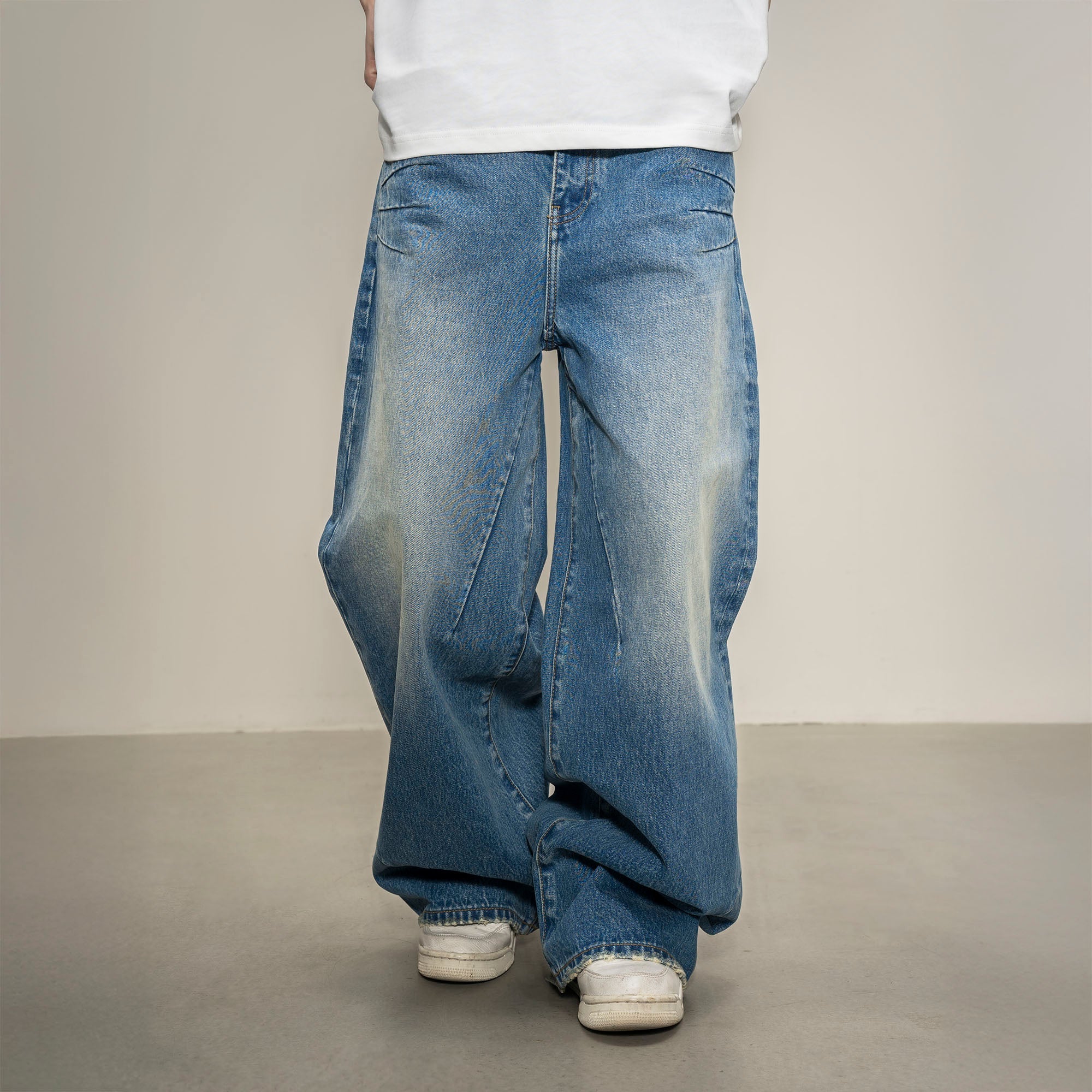 MAKEMORE Washed Pintuck Wide-Leg Jeans-Jeans-S-Blue-Free Shipping Leatheretro