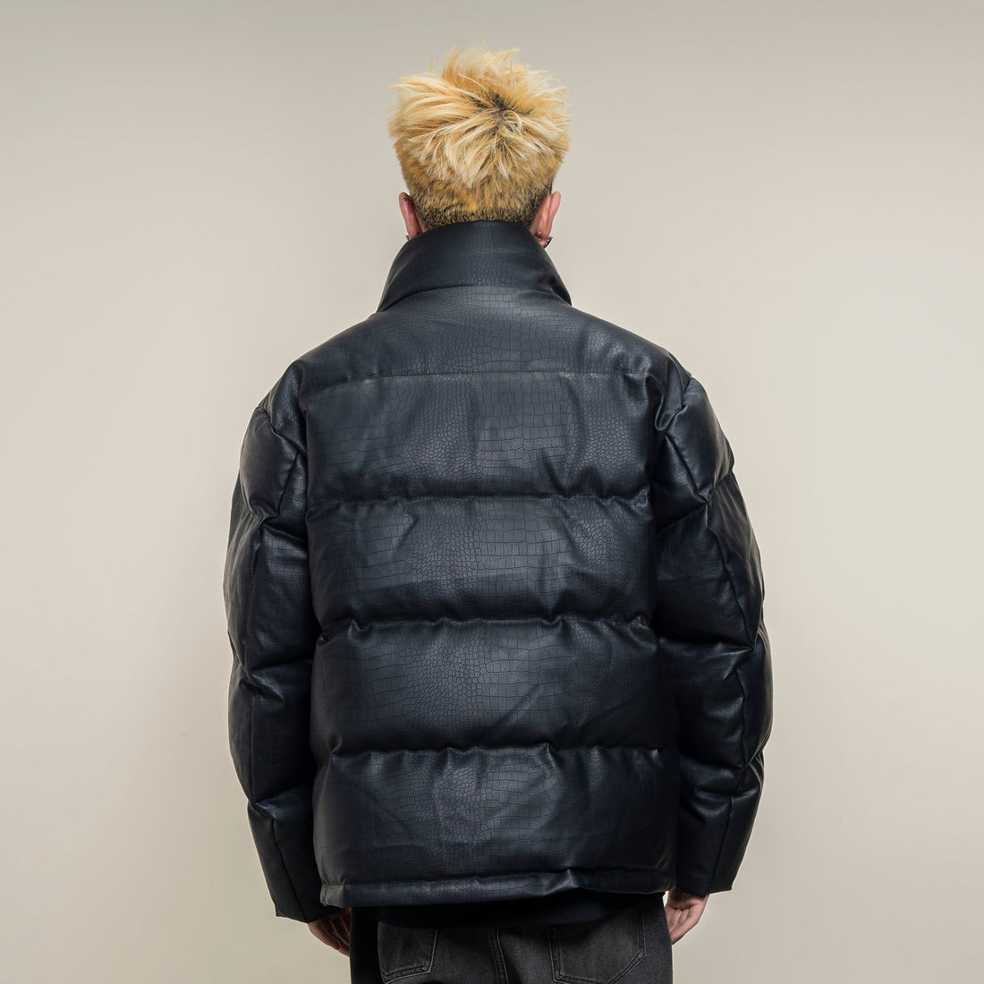 MAKEMORE Croc Embossed PU Down Puffer Jacket-Jacket-M-Free Shipping Leatheretro