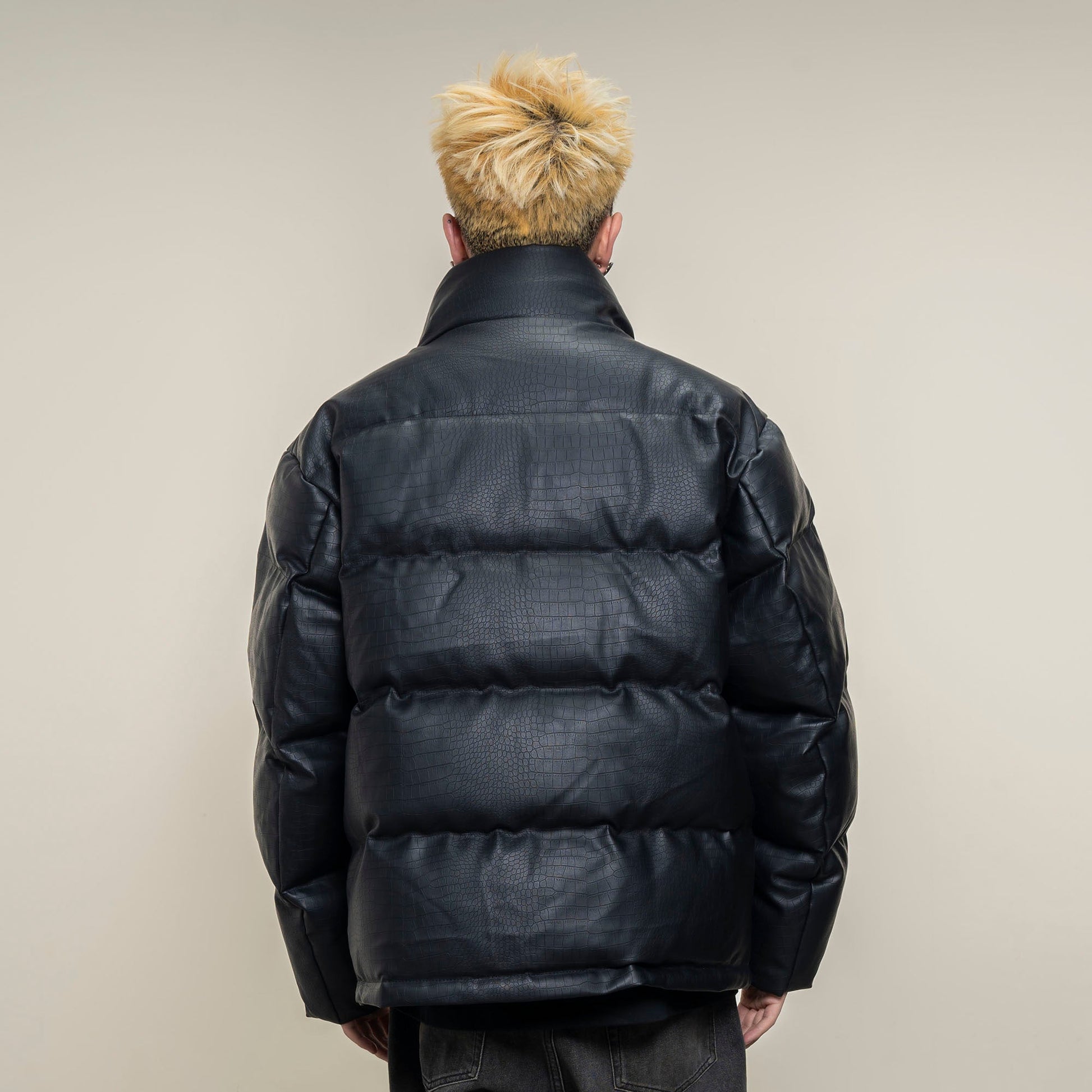 MAKEMORE Croc Embossed PU Down Puffer Jacket-Jacket-M-Free Shipping Leatheretro