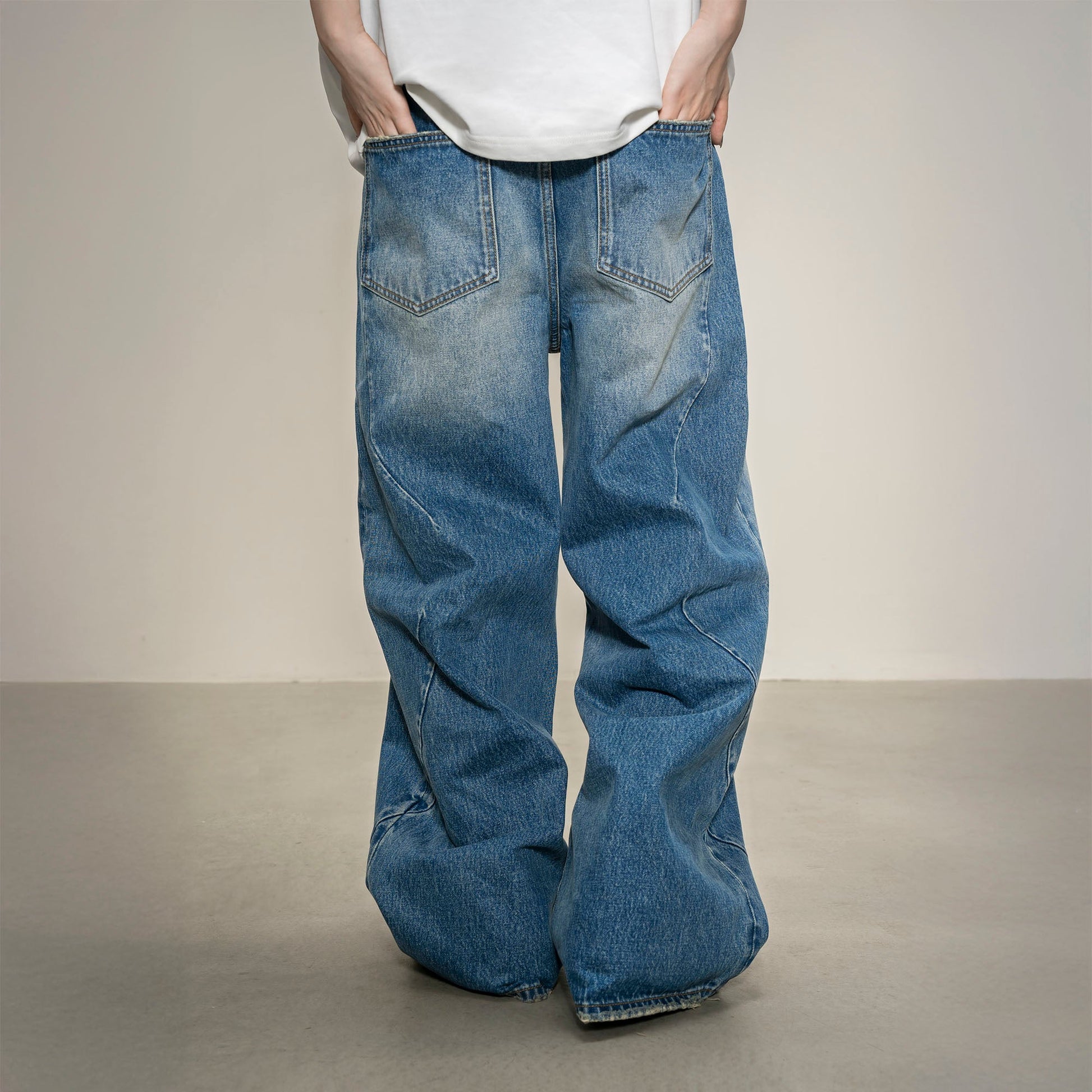 MAKEMORE Washed Pintuck Wide-Leg Jeans-Jeans-S-Blue-Free Shipping Leatheretro