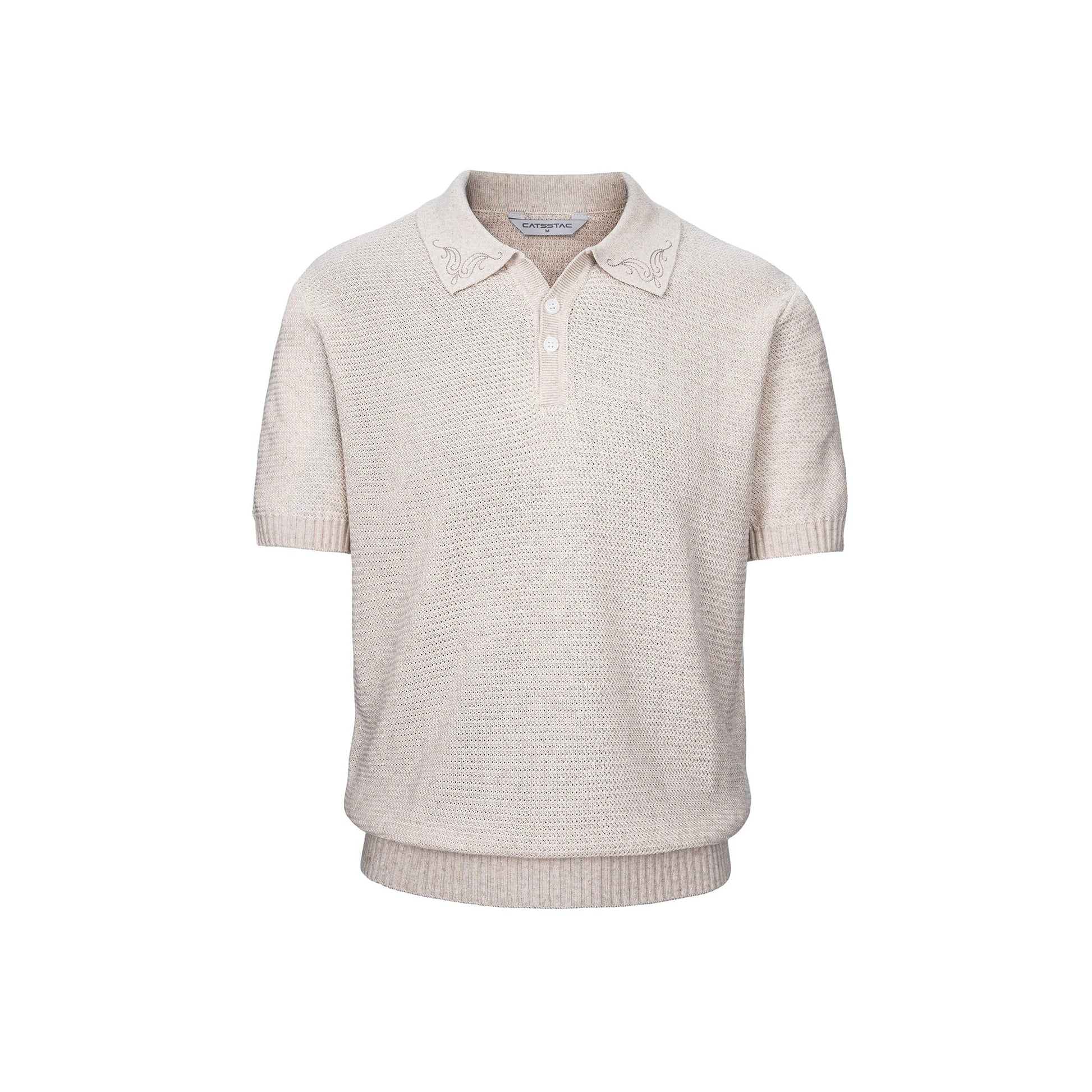 CATSSTAC Linen-Blend Knitted Polo Tee-Shirt-M-Beige-Free Shipping Leatheretro