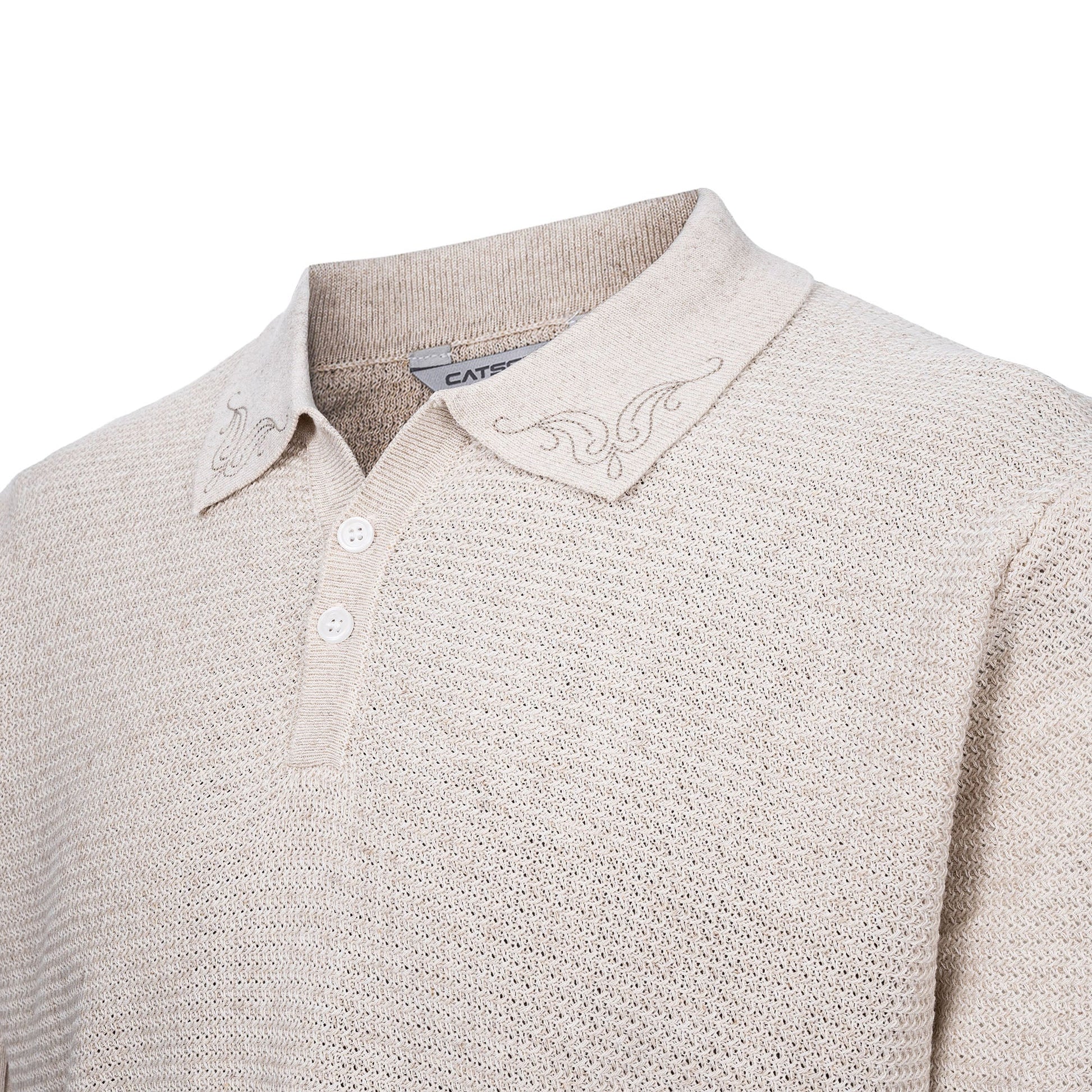 CATSSTAC Linen-Blend Knitted Polo Tee-Shirt-M-Beige-Free Shipping Leatheretro