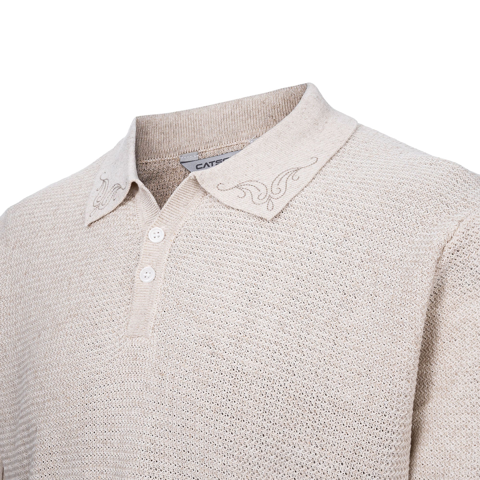 CATSSTAC Linen-Blend Knitted Polo Tee-Shirt-M-Beige-Free Shipping Leatheretro