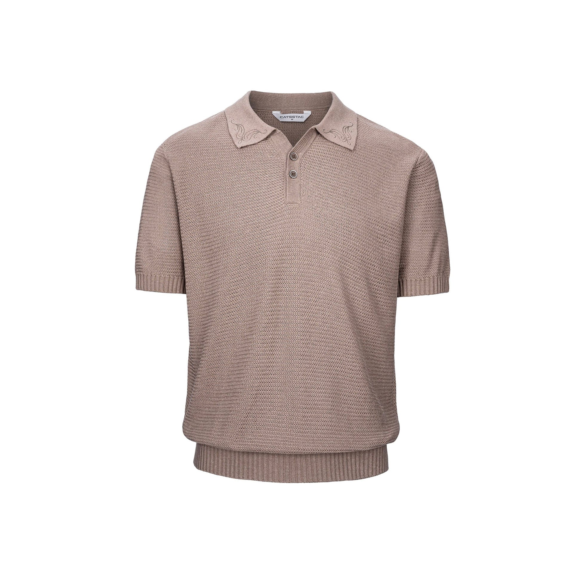 CATSSTAC Linen-Blend Knitted Polo Tee-Shirt-M-Khaki-Free Shipping Leatheretro