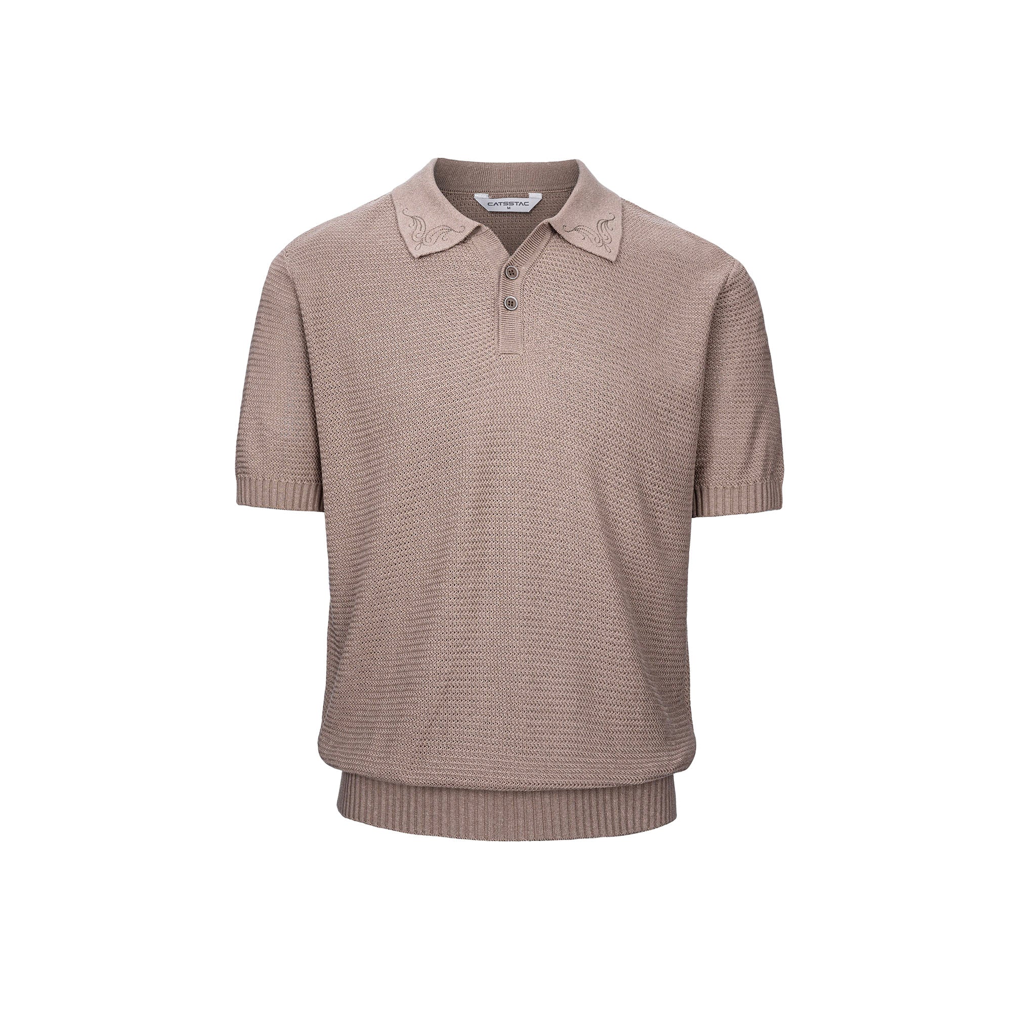 CATSSTAC Linen-Blend Knitted Polo Tee-Shirt-M-Khaki-Free Shipping Leatheretro