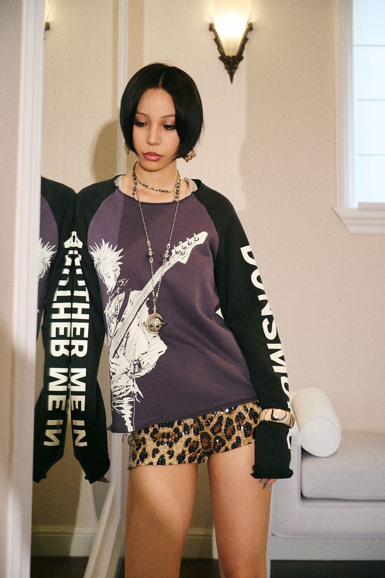 DONSMOKE ¡Á NANA Guitarist Contrast Raglan Long-Sleeve Tee-L/S Tee-S-Purple-Free Shipping Leatheretro