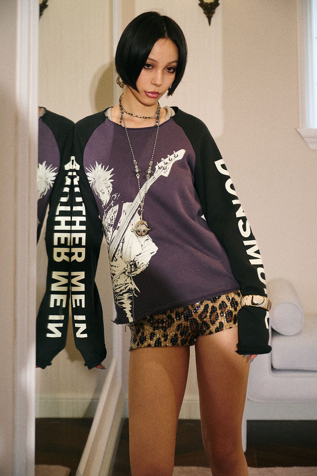 DONSMOKE ¡Á NANA Guitarist Contrast Raglan Long-Sleeve Tee-L/S Tee-S-Purple-Free Shipping Leatheretro