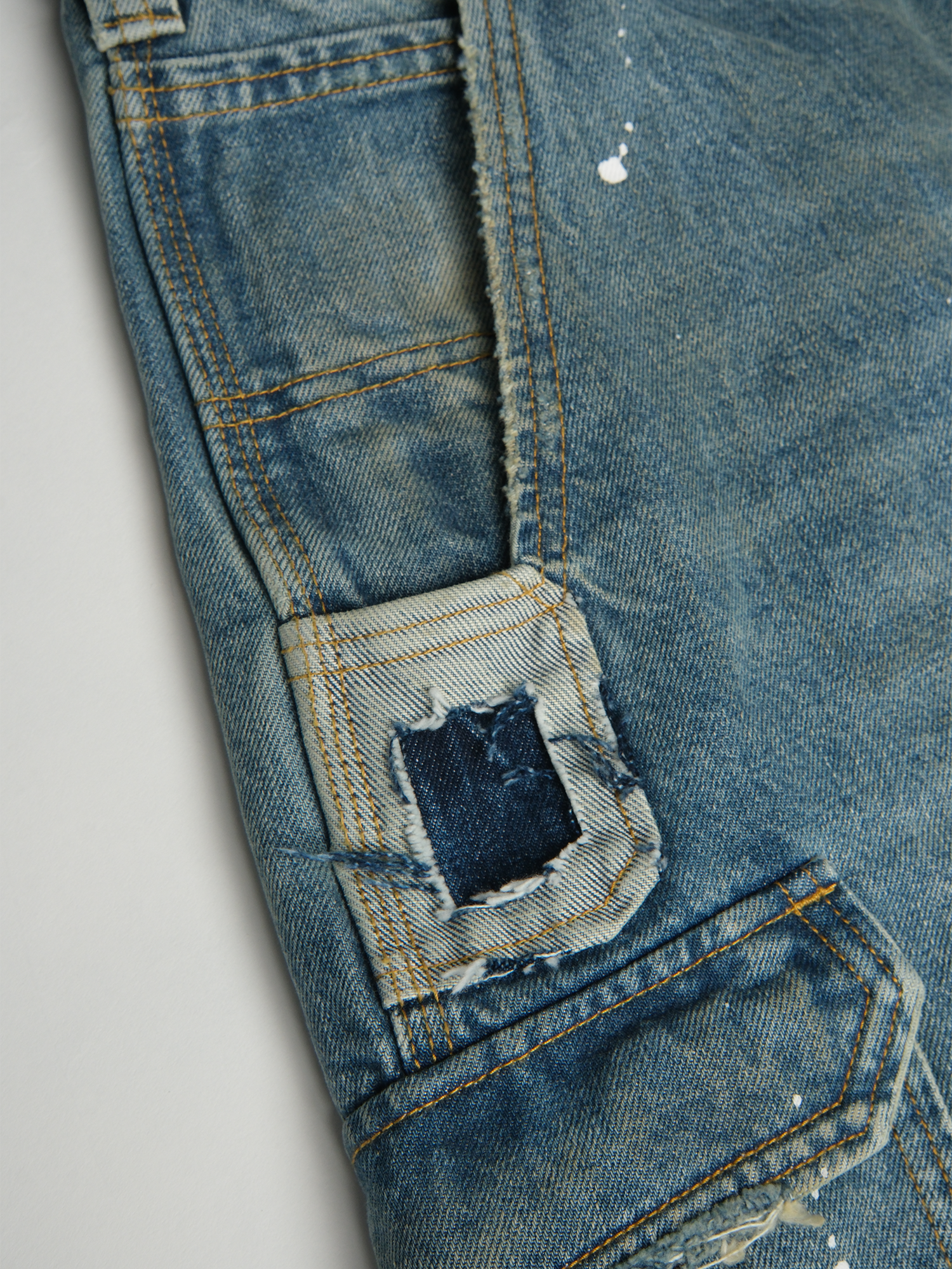 NEIGBORL Retro Washed Paint-Splattered Multi-Pocket Denim Shorts-Shorts-S / 30"-Free Shipping Leatheretro