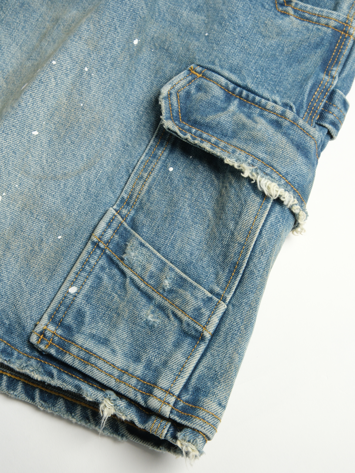 NEIGBORL Retro Washed Paint-Splattered Multi-Pocket Denim Shorts-Shorts-S / 30"-Free Shipping Leatheretro