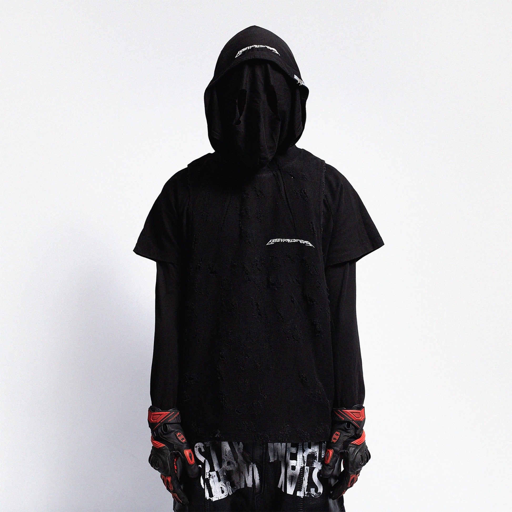 FVVO Ripped Multi-Wear Hoodie-Hoodie-S-Black-Free Shipping Leatheretro