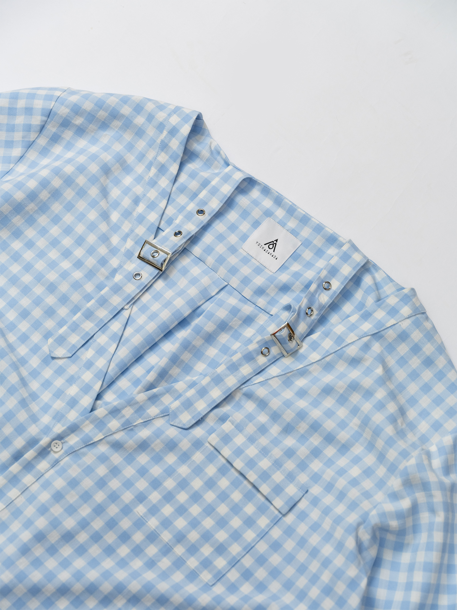 KADAKADA Gingham V-Neck Tie-Strap Oversized Shirt-Shirt-M (Preorder)-Free Shipping Leatheretro