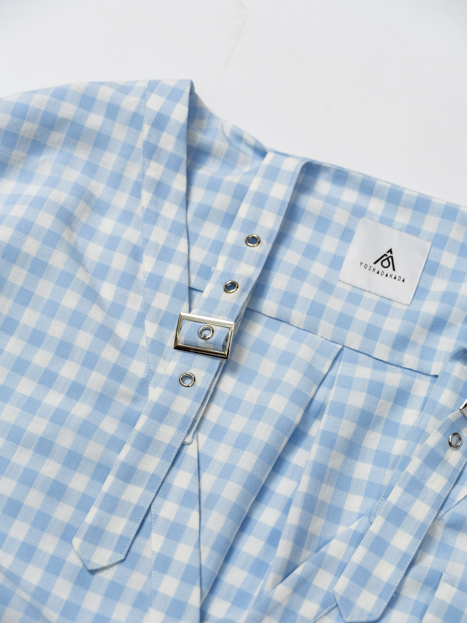 KADAKADA Gingham V-Neck Tie-Strap Oversized Shirt-Shirt-M (Preorder)-Free Shipping Leatheretro