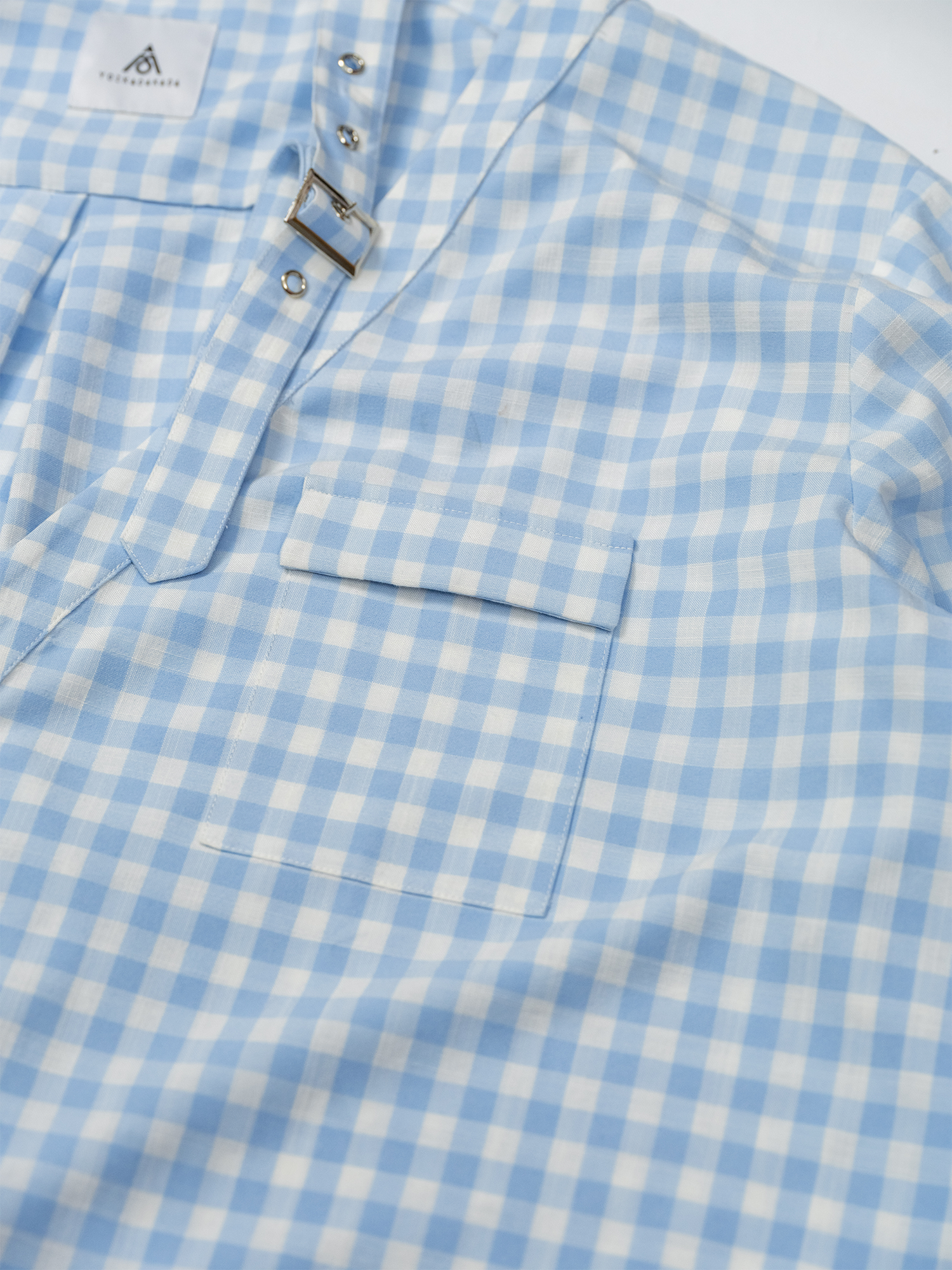 KADAKADA Gingham V-Neck Tie-Strap Oversized Shirt-Shirt-M (Preorder)-Free Shipping Leatheretro