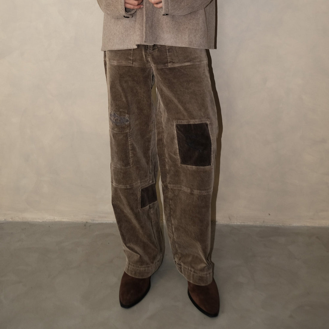 IN EXISTENCE Distressed Corduroy Patched Embroidered Pants-Pants-S (Preorder)-Free Shipping Leatheretro