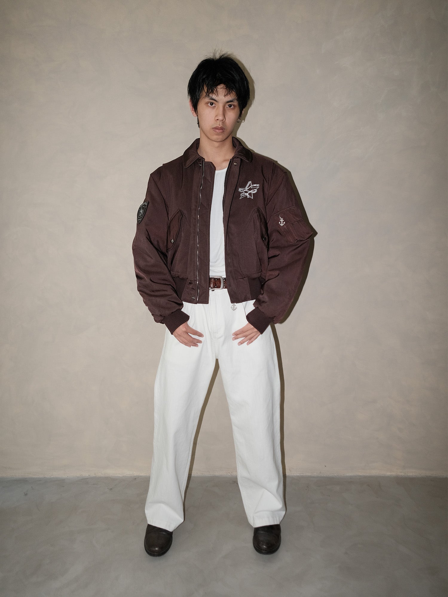 IN EXISTENCE Anchor Zip Embroidered Patch Bomber-Jacket-S-Black-Free Shipping Leatheretro