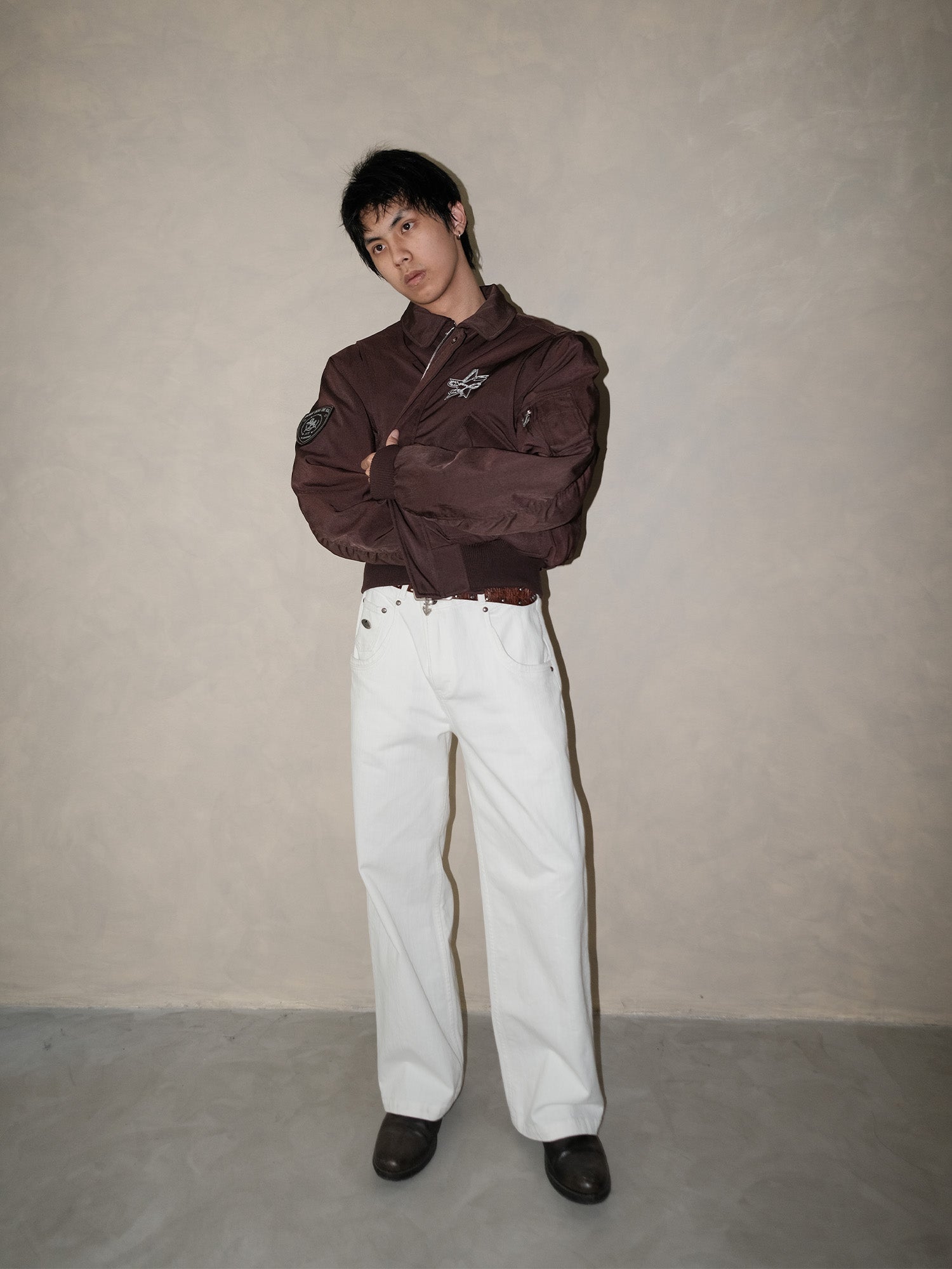 IN EXISTENCE Anchor Zip Embroidered Patch Bomber-Jacket-S-Black-Free Shipping Leatheretro