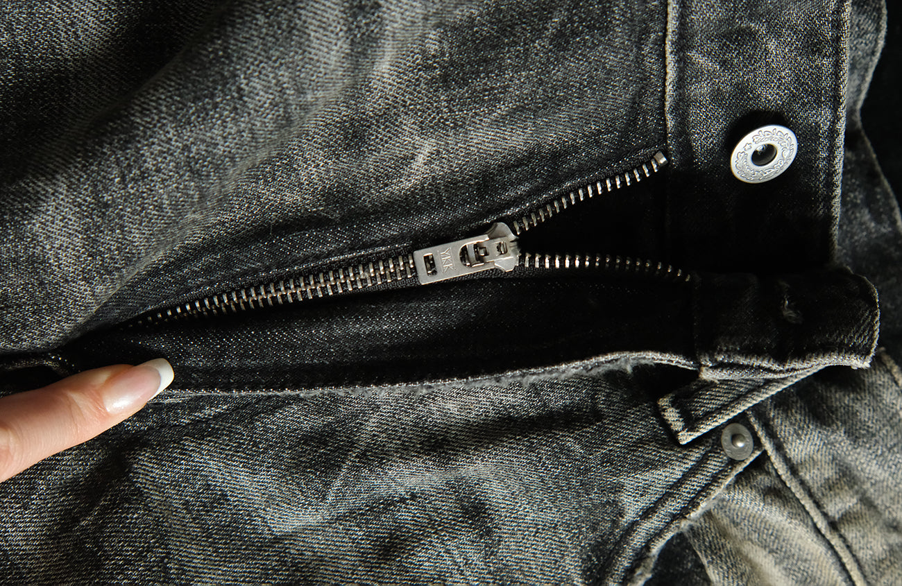 NEIGBORL Wash Distressed Loose-Fit Jeans Black-Jeans-S (Preorder)-Free Shipping Leatheretro