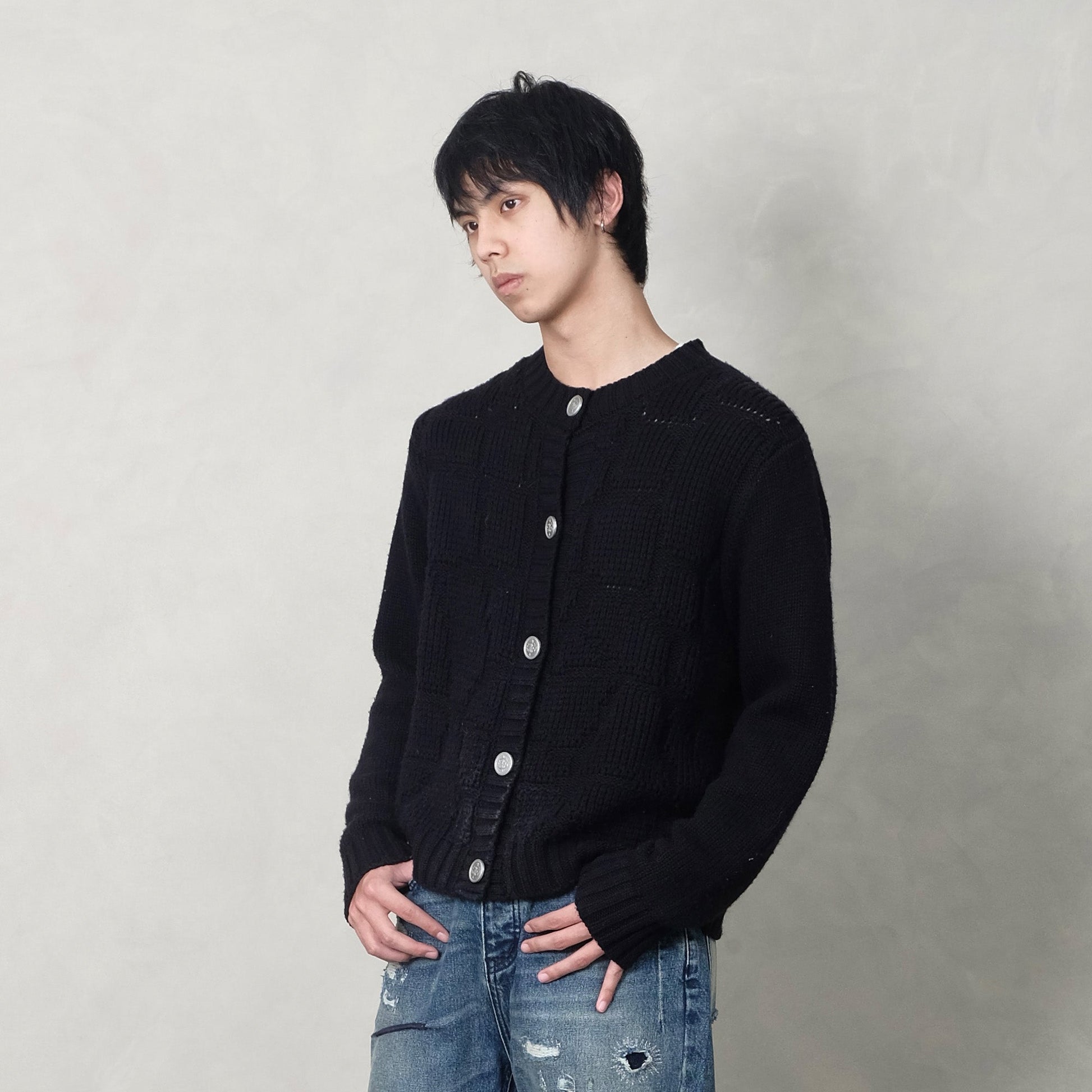 IN EXISTENCE Wool-Blend Snake Scale Jacquard Cardigan-Jacket-XS-Dark Gray-Free Shipping Leatheretro