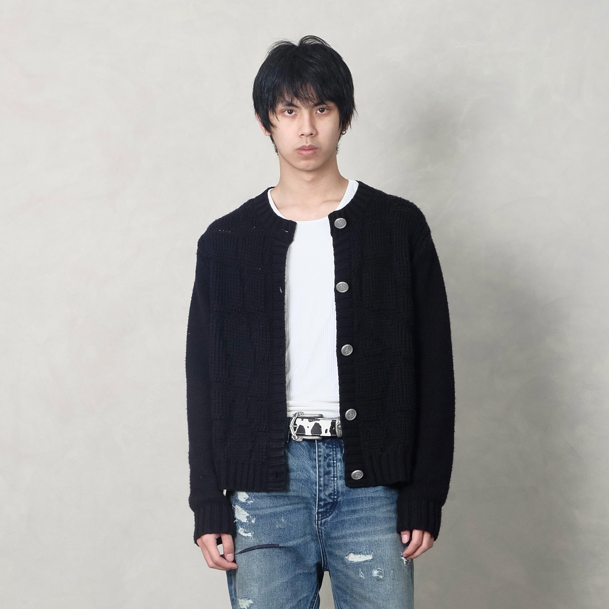 IN EXISTENCE Wool-Blend Snake Scale Jacquard Cardigan-Jacket-XS-Dark Gray-Free Shipping Leatheretro