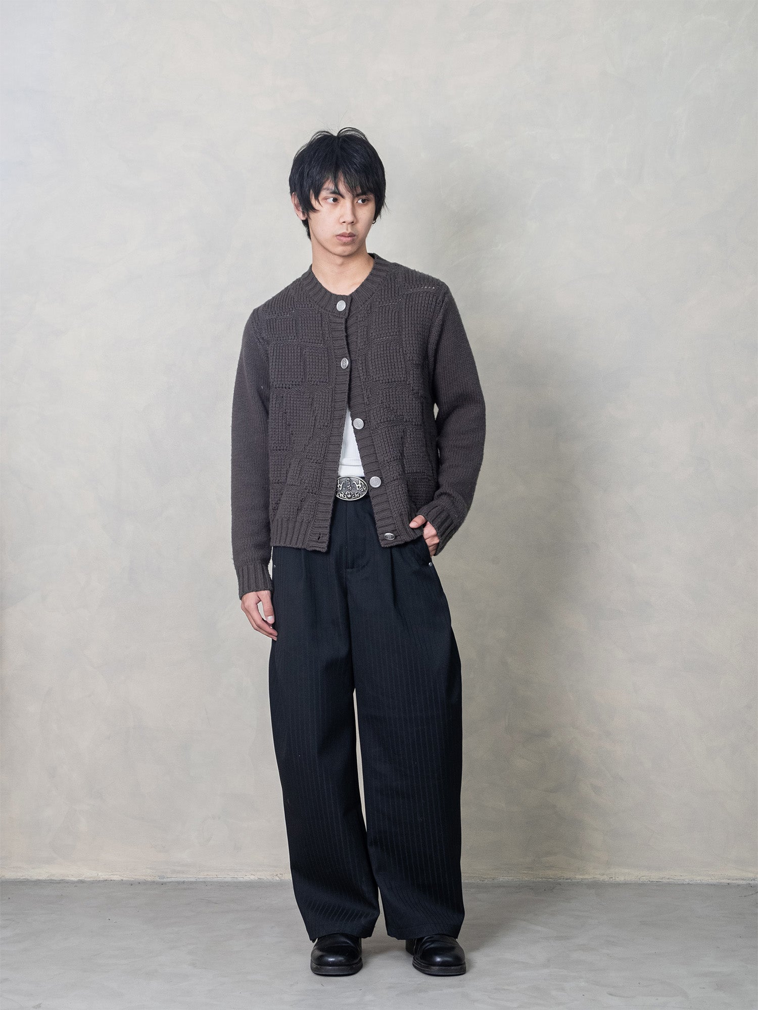 IN EXISTENCE Wool-Blend Snake Scale Jacquard Cardigan-Jacket-XS-Dark Gray-Free Shipping Leatheretro