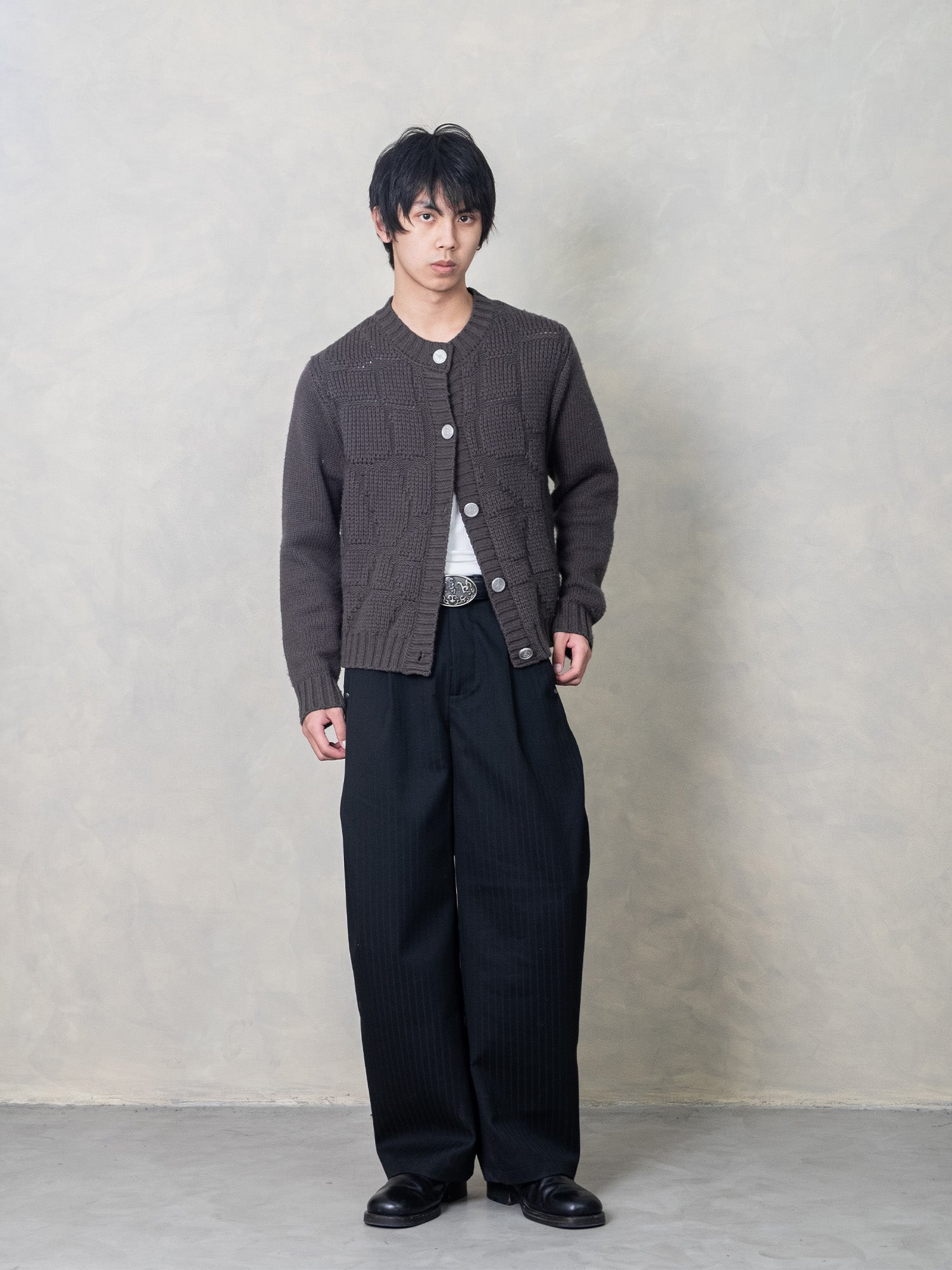 IN EXISTENCE Stripe Pleated Embroidery Curved Pants-Pants-S-Black-Free Shipping Leatheretro