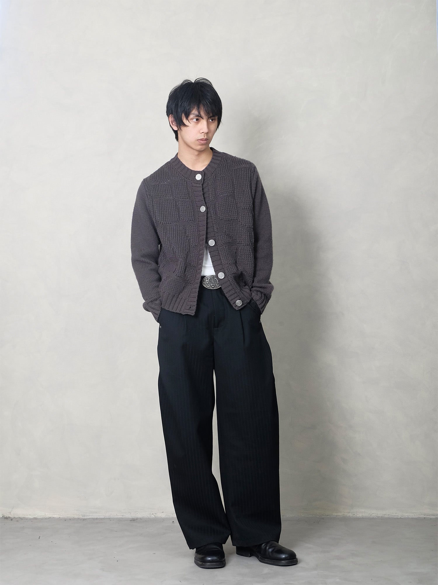 IN EXISTENCE Wool-Blend Snake Scale Jacquard Cardigan-Jacket-XS-Dark Gray-Free Shipping Leatheretro